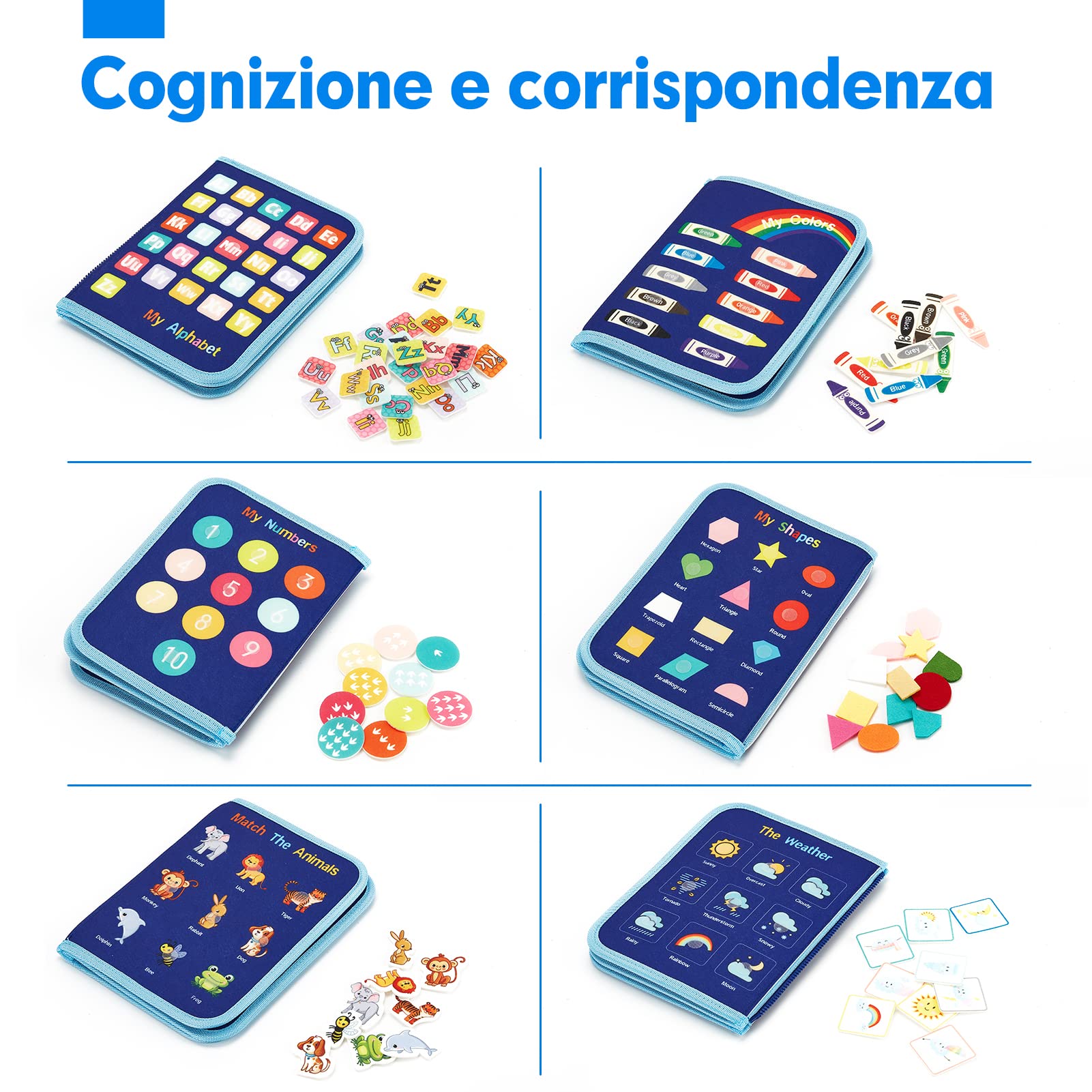 hahaland Montessori Busy Board di Feltro - Pannello Sensoriale Valigetta Interattiva Tavola Libro Didattici - Giochi Educativi per Lo Sviluppo Cognitivo Regalo Bambino 2 3 4 Anni