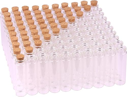 MaxMau Botellas de vidrio pequeñas con tapones de corcho, 100 frascos pequeños de vidrio de 0.7fl oz para manualidades, almacenamiento de