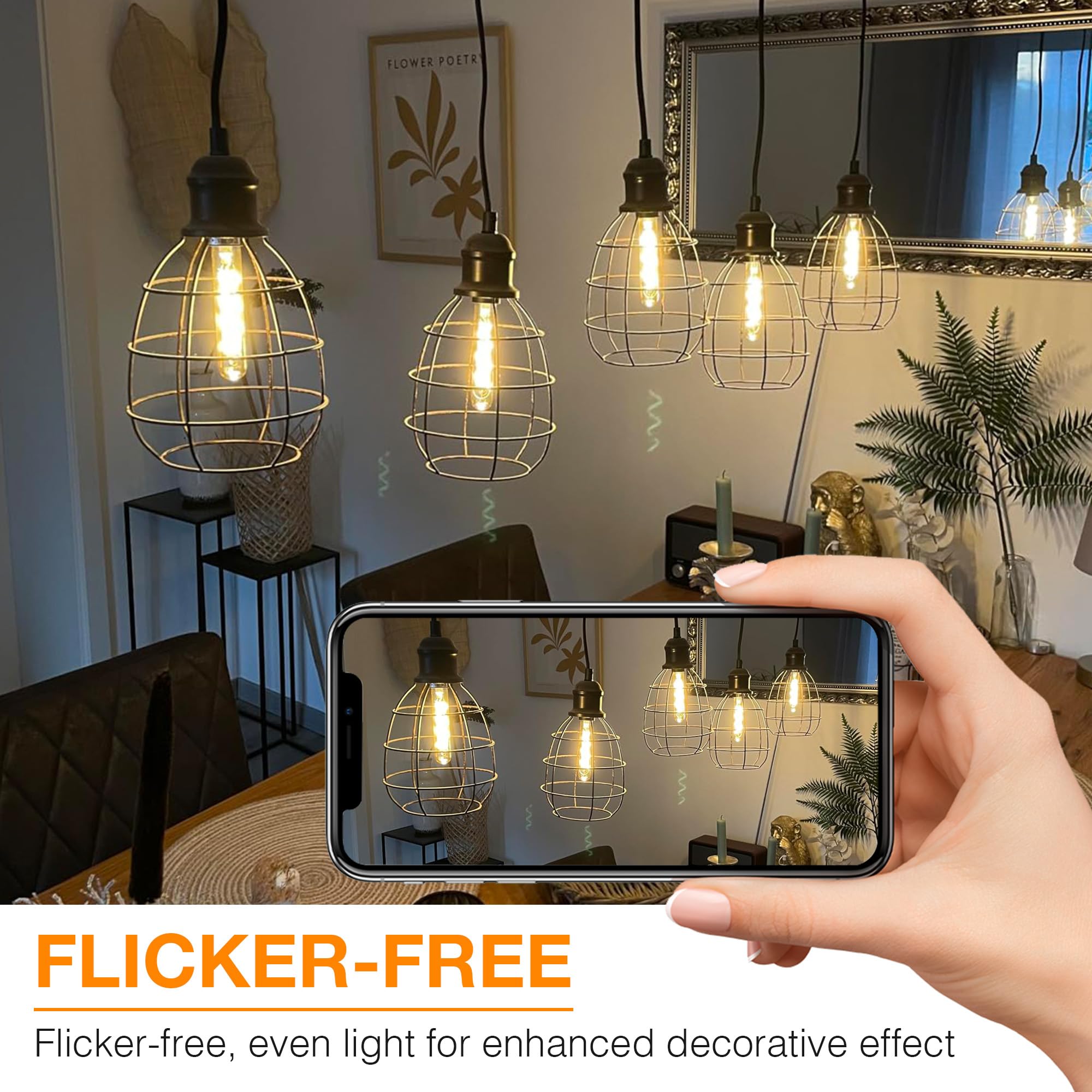 Genixgreen Vintage E14 LED Edison Żarówka ciepła biel 25 W, T25 3W Stara spiralna żarówka LED, 2200K Ciepłe światło Żarówka retro do kawiarni, bursztynowe szkło, CRI90+, 6 sztuk
