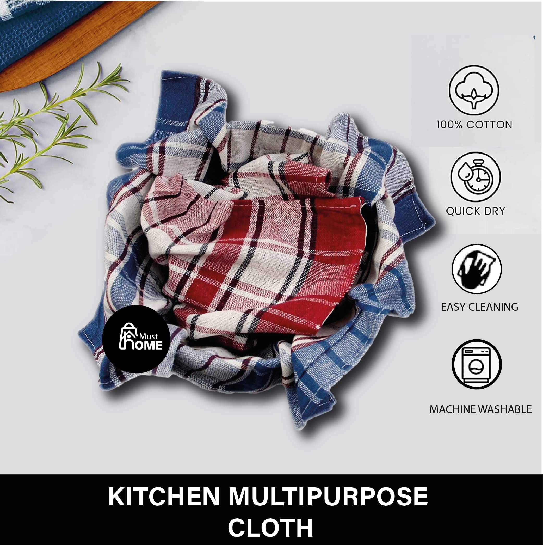 MustHome Kitchen Towels | Kitchen Napkins Cotton Cloth | Kitchen Cloth for Cooking | Napkins for Chapati, Roti, Cleaning, Dusting Multi Purpose use | Kitchen Cleaning Cloth (20x20inch) (8)