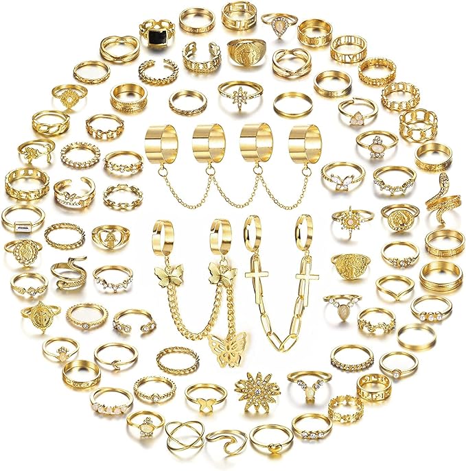 Dochais 82 Pieces Gold Knuckle Rings Set For Women Vintage Midi Finger