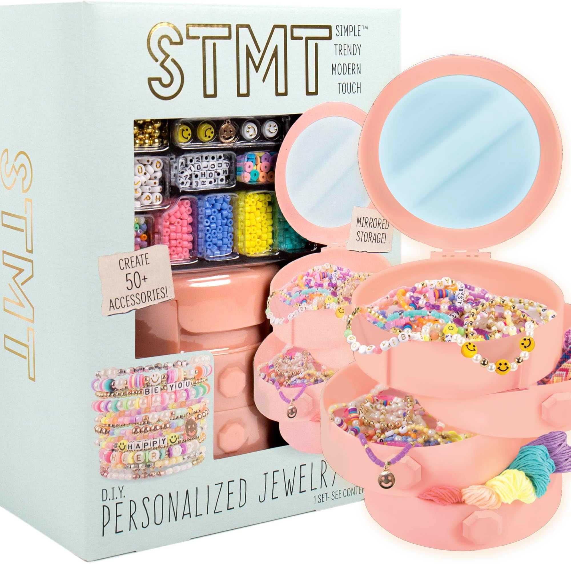 STMT D.I.Y. Personalized Jewelry Box, Design 50+ Accessories, Includes Swiveling Jewelry Box, Beads for Jewelry Making, Bracelet Making Kit, Great Gifts for Girls, Jewelry Making Kit for Girls 8-12