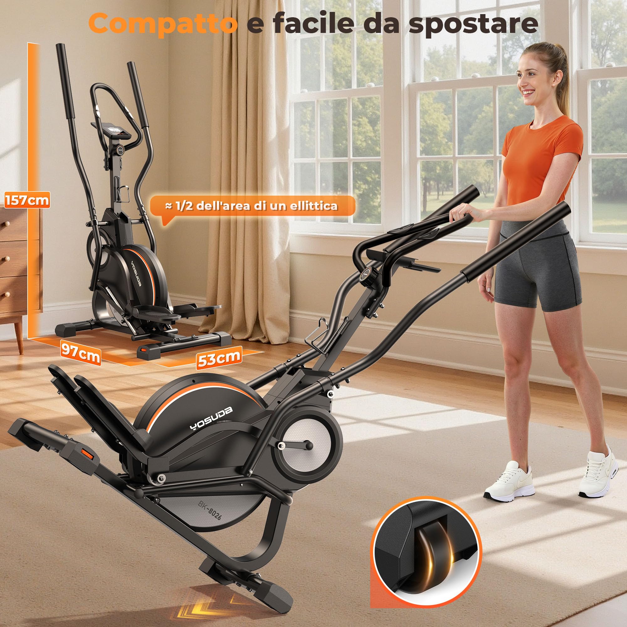 YOSUDA Ellittica da casa professionale, 3 in 1 (Ellittica + Pedaliera + Stairmaster), 16 Livelli di Resistenza, Volano da 8 kg, Resistenza Magnetica Ultra Silenziosa, Inclinazione di 45°, Monitor LCD