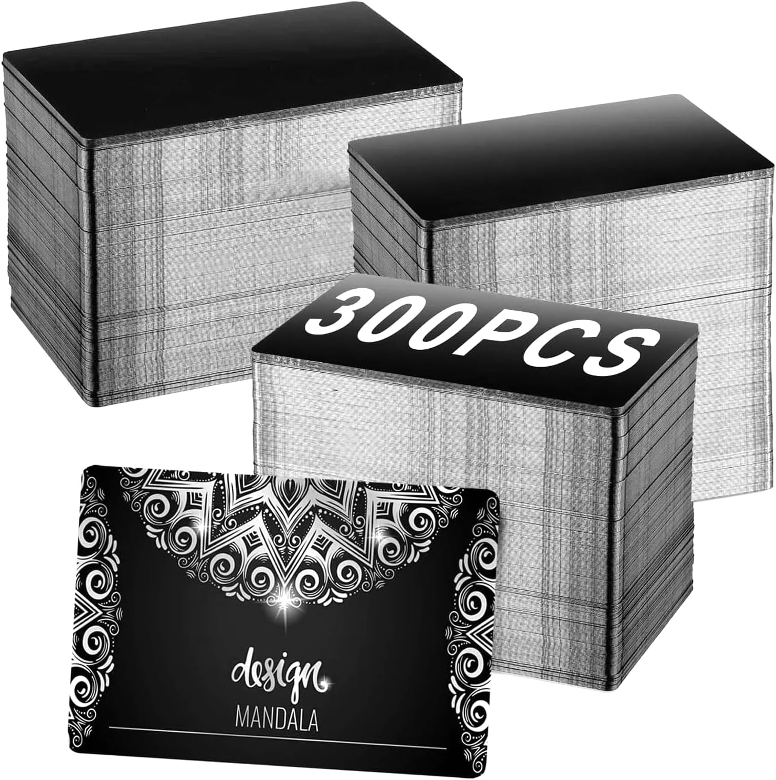 Dofiki 300 PCS Black Metal Business Card Aluminium Engraving Blank Aluminium Business Card for Laser Engraver Laser Engraving DIY Cards, Thickness 0.21 mm (Black)