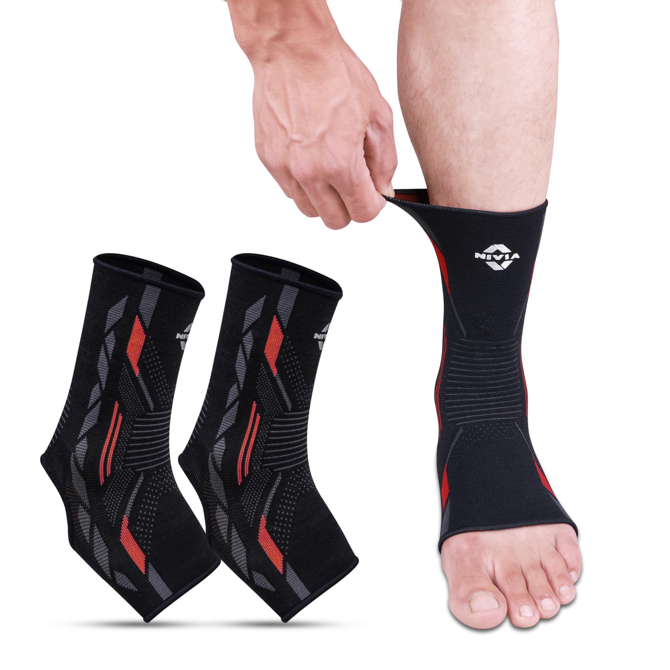 Nivia Knitted Ankle Support For Men & Women, Breathable, Ankle Brace for men, For Gym, Training, Sports, Running & Injury Prevention, Ankle Brace (Red, S), Available In Pair