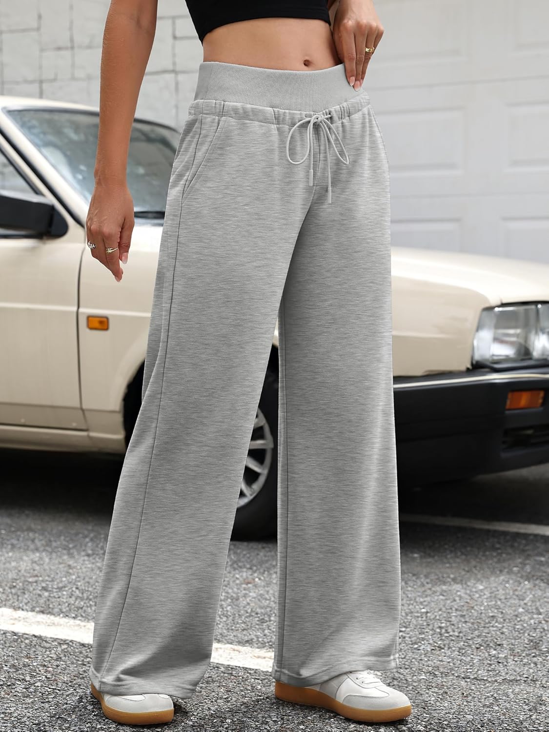 ELLEVEN Women's Wide Leg Sweatpants Low Rise Baggy Pants Drawstring Athletic Joggers with Pockets - Image 3