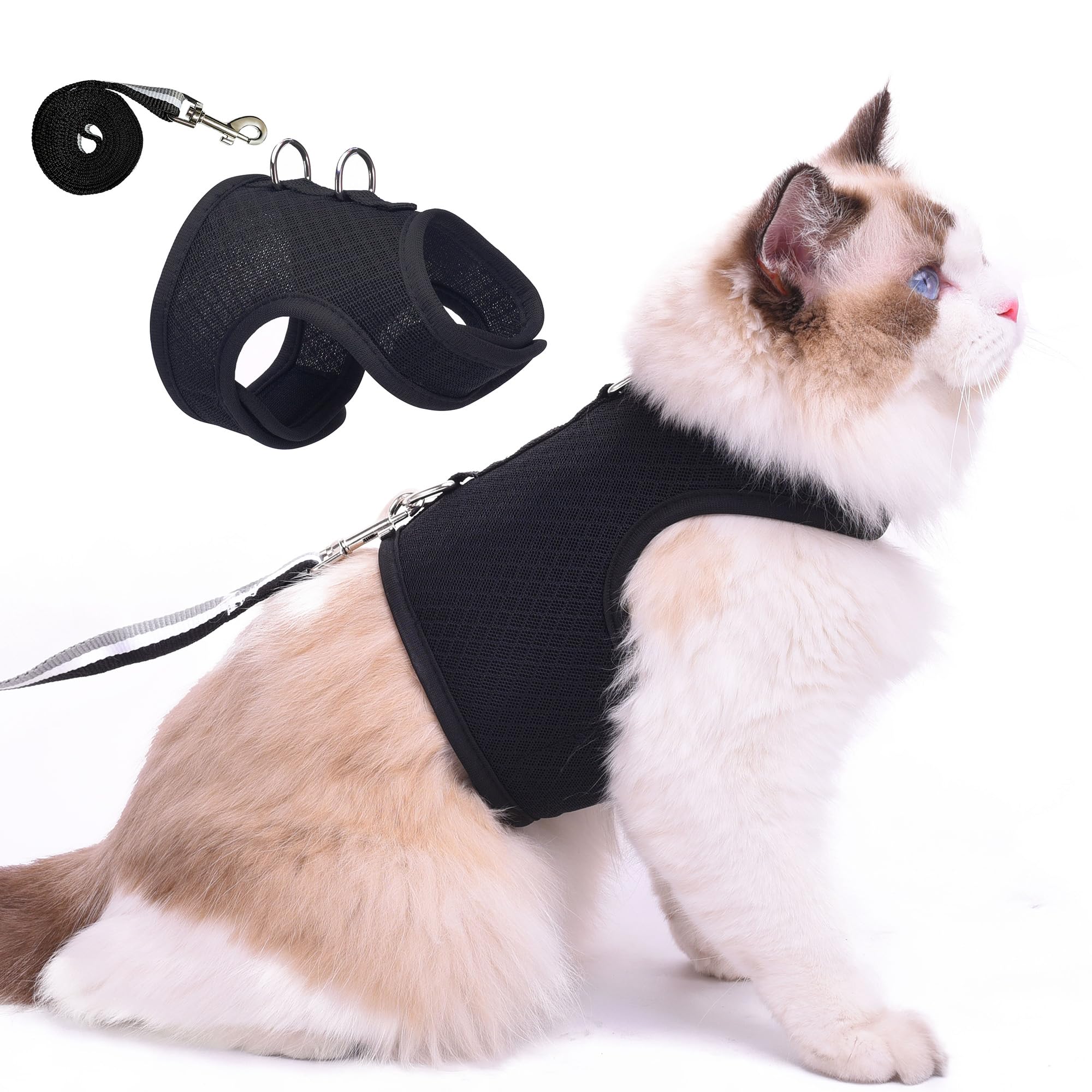 Cat Harness and Leash Set for Walking Escape Proof, Black, X-Small