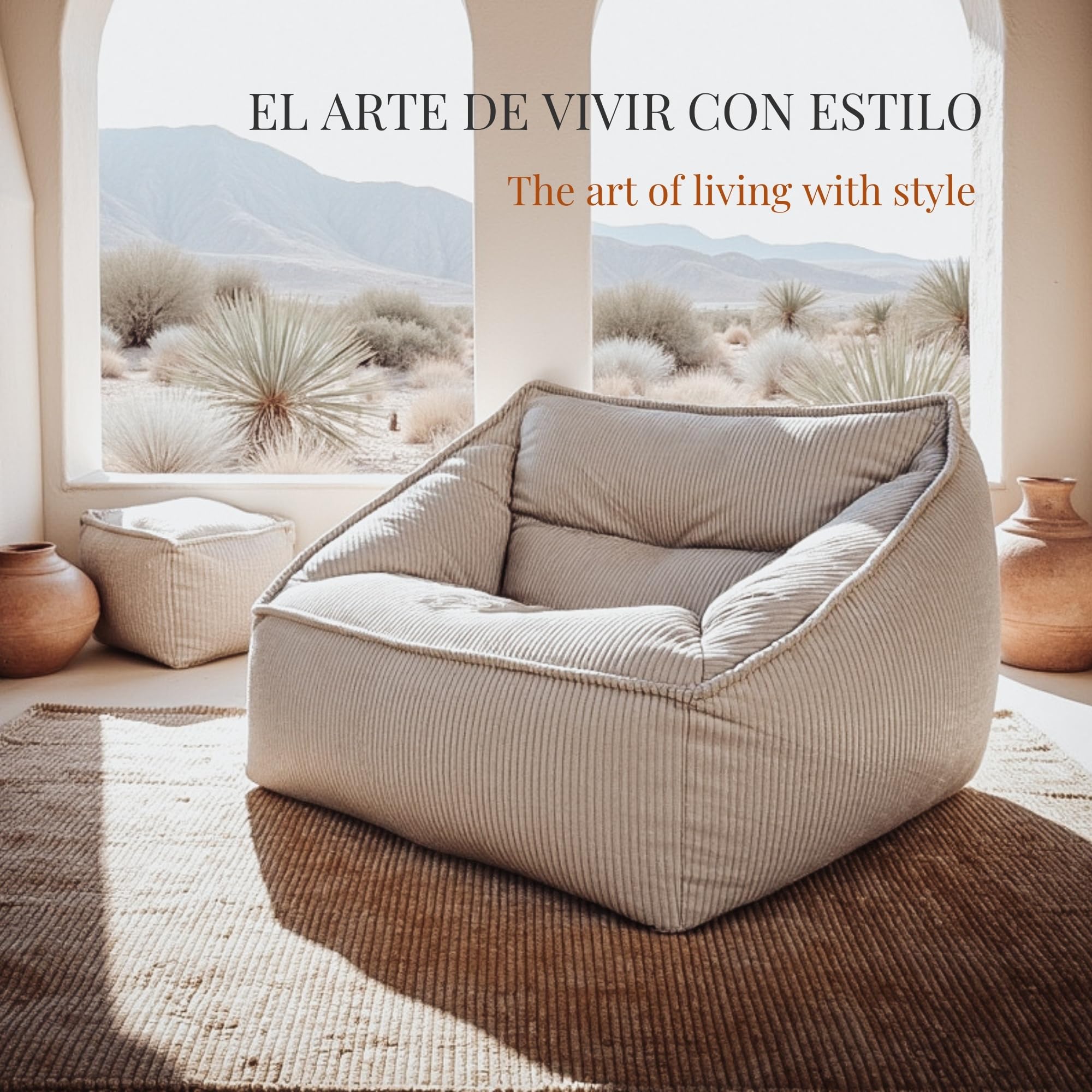 Aiire Sillón Puff con Relleno Incluido - Puf Gigante para Salon, Dormitorio y Habitación Juvenil - Funda en Pana Premium Desenfundable y Lavable - Bean Bag XXL Moderno para Adultos [100x100x80]