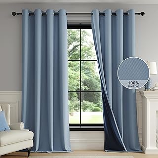100% Blackout Curtains for Bedroom, Slate Blue Curtains 84 Inches Long Weave Textured Thermal Insulated Curtains for Living Room, Black Out Drapery Grommet Room Darkening 2 Panels - Buy now
