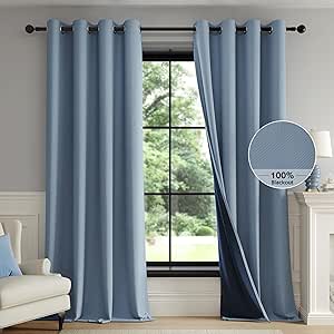 Amazon.com: FMFUNCTEX 100% Blackout Curtains for Living Room, Slate ...