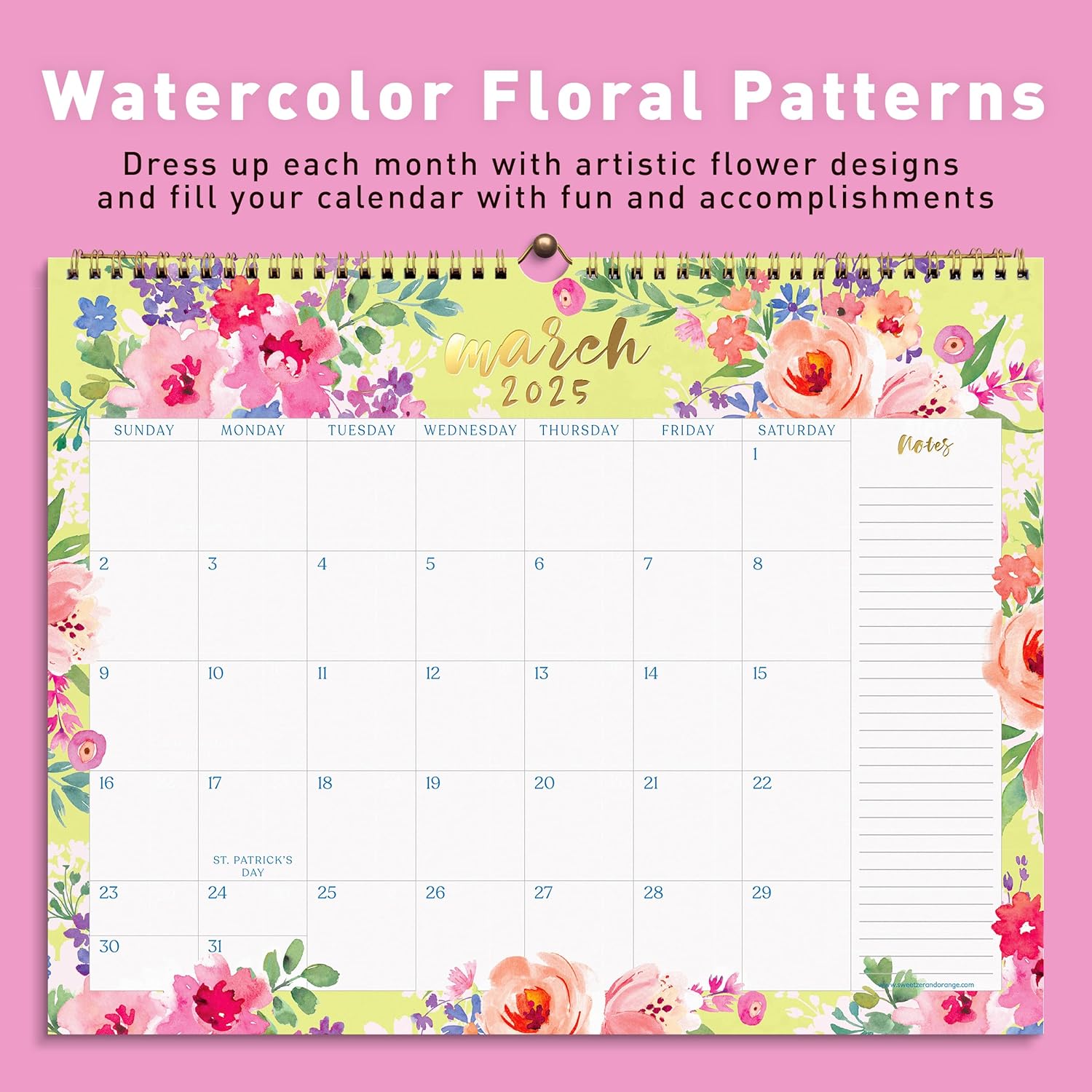 S&O Watercolor Floral Wall Calendar Jan 2025-June 2026