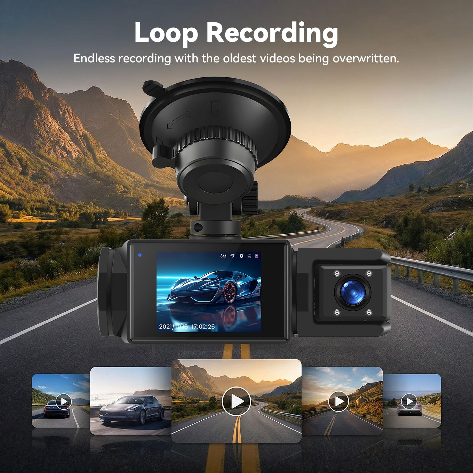 SIXTOP Dash Cam avec Caméra de Recul 1080P Full HD - Caméra de voiture avec WiFi et Application, Vision Nocturne, Mode Stationnement et Grand Angle 150° - Incl. Détection de Mouvement et Enregistremen