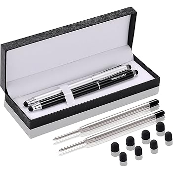 3-in-1 Stylus Pens for Touch Screens,Capactive Stylus for Smartphones,Tablets(5.7 inch Length)-Extra 2 Refills+8 Rubber Tips-Black&Silver