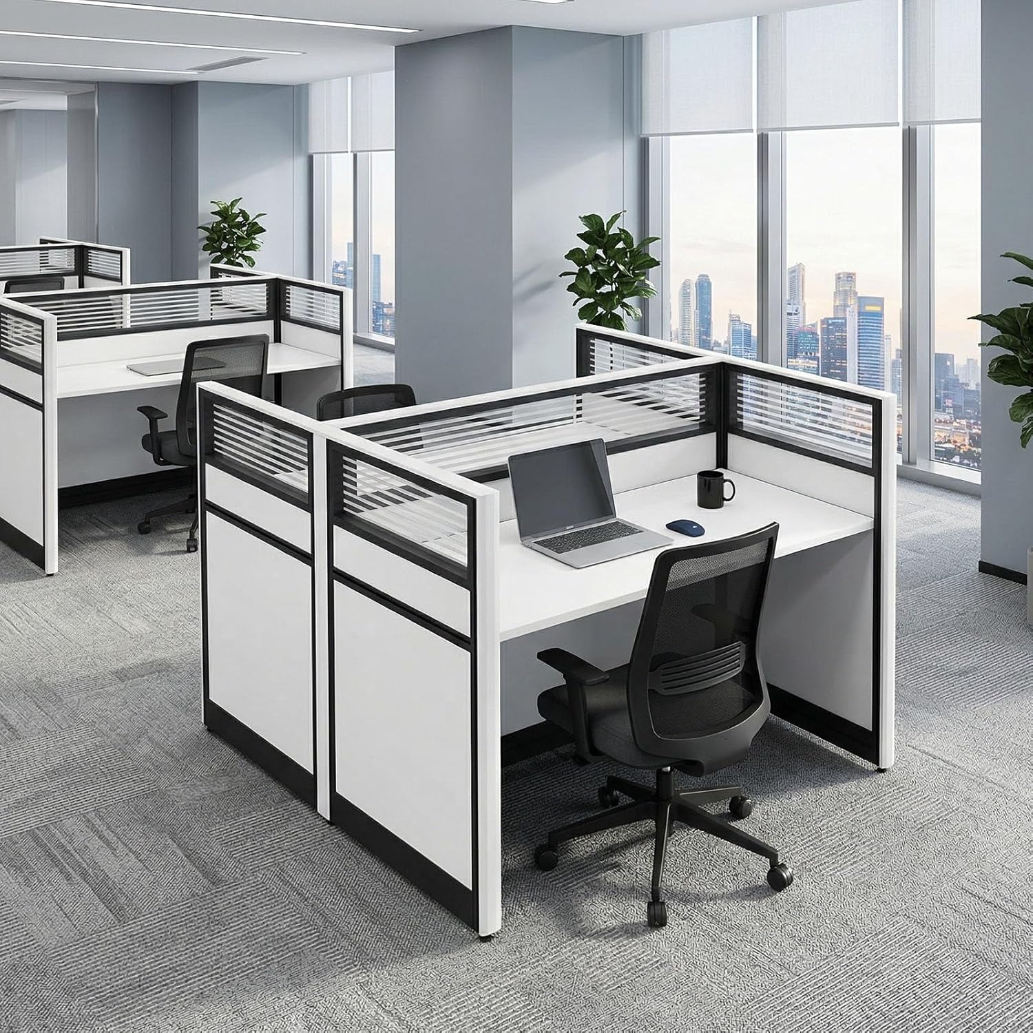 Office Cubicle Workstation Desk, L Shaped Cubicle Desk with Privacy Panels, Office Workstation with Mute Partitions Cable Management, Cubicle Desk for Home Office(D2-Person)