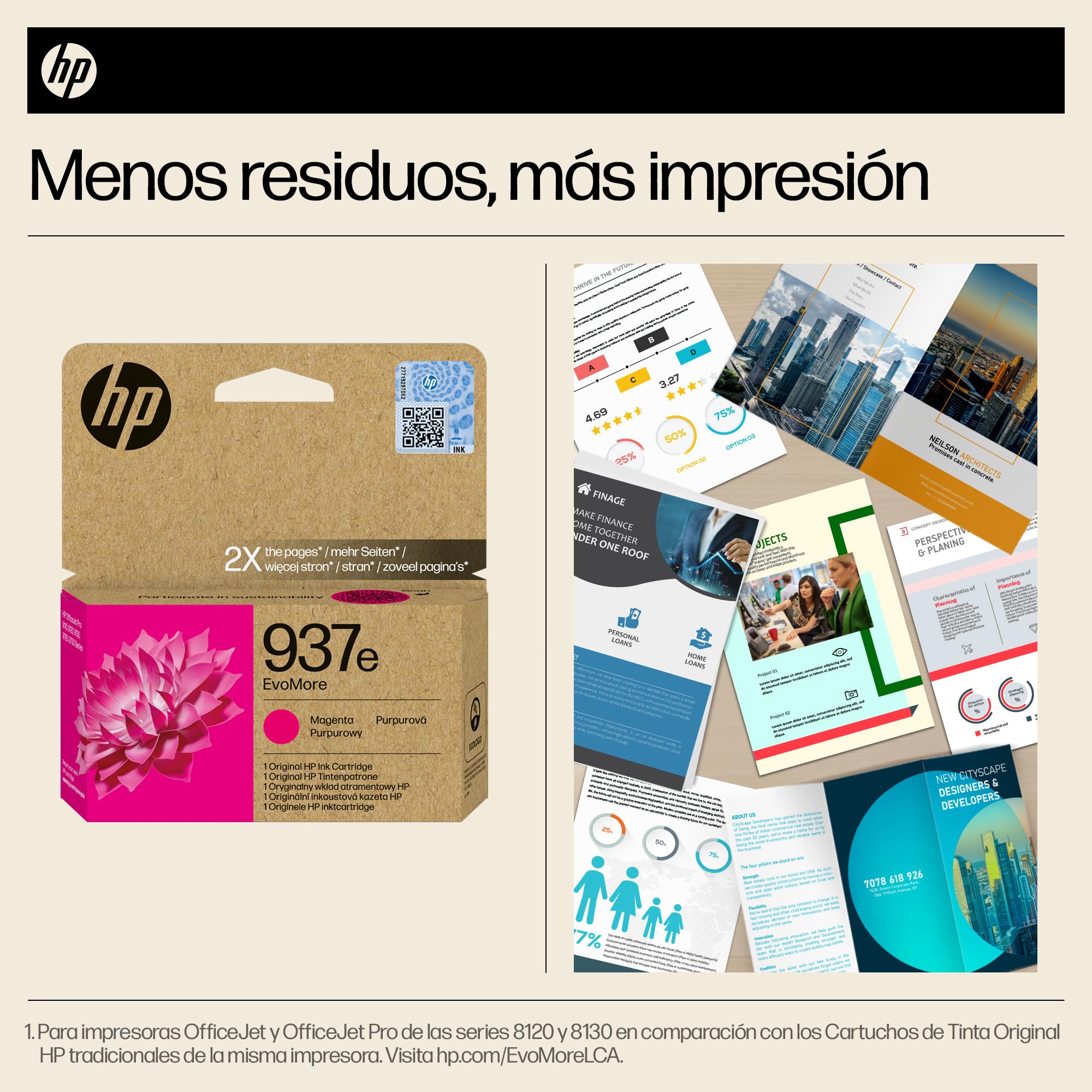 HP 937e Magenta, Cartucho de Tinta Original, EvoMore, Alta Capacidad | Compatible con impresoras OfficeJet Pro Serie 9100 y 9700, 1650 páginas (4S6W7NE)