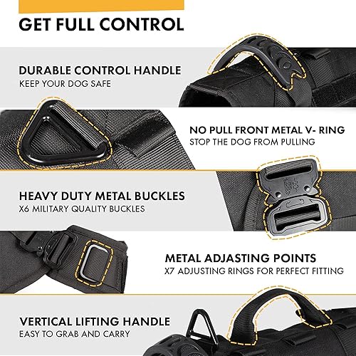 Miniatura 8 de Arnés táctico para perros medianos y grandes, chaleco ajustable para entrenamiento, caza, caminar, arnés militar para perro con asa, chaleco de