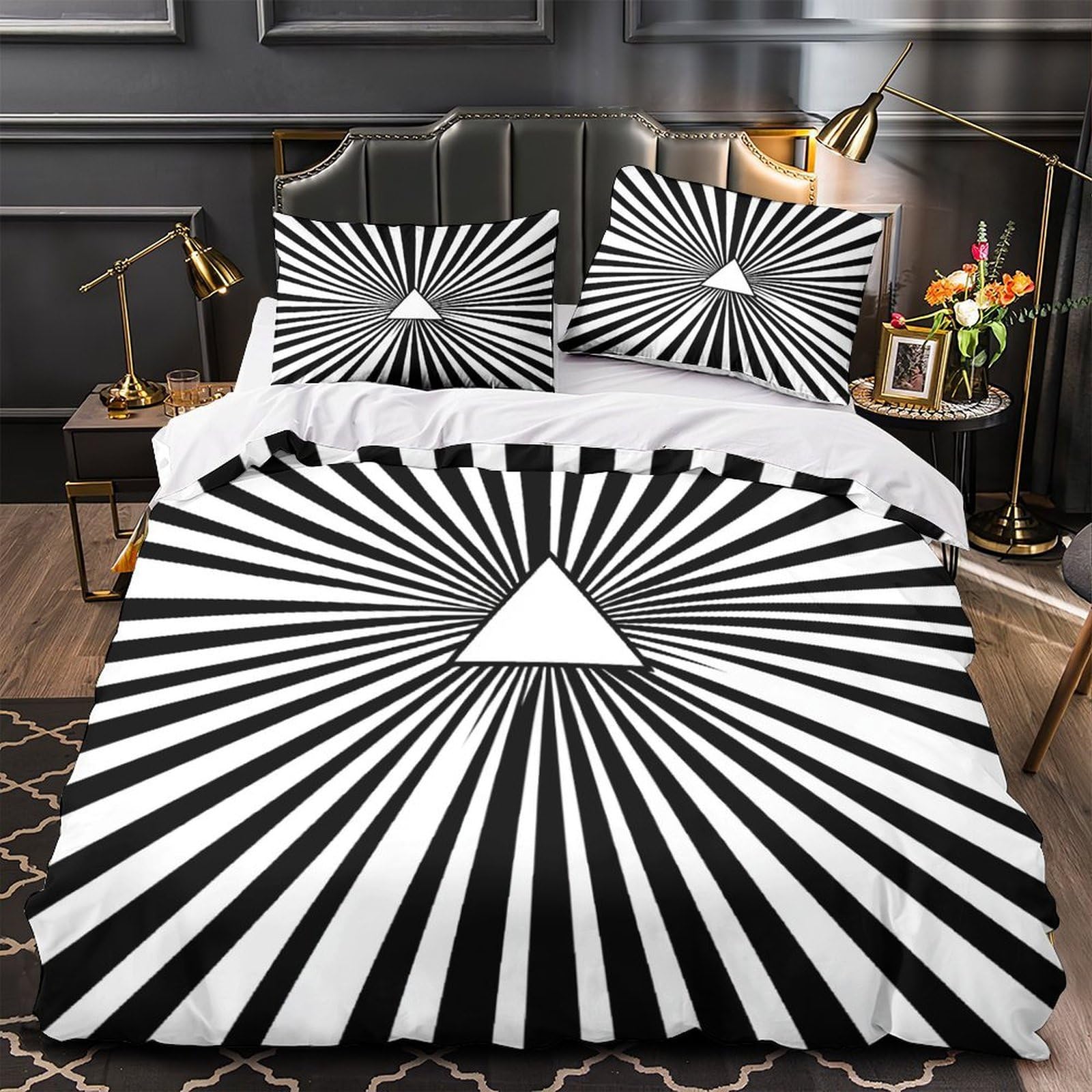 Housse de couette géométrique King 220x240cm en microfibre douce avec fermeture éclair