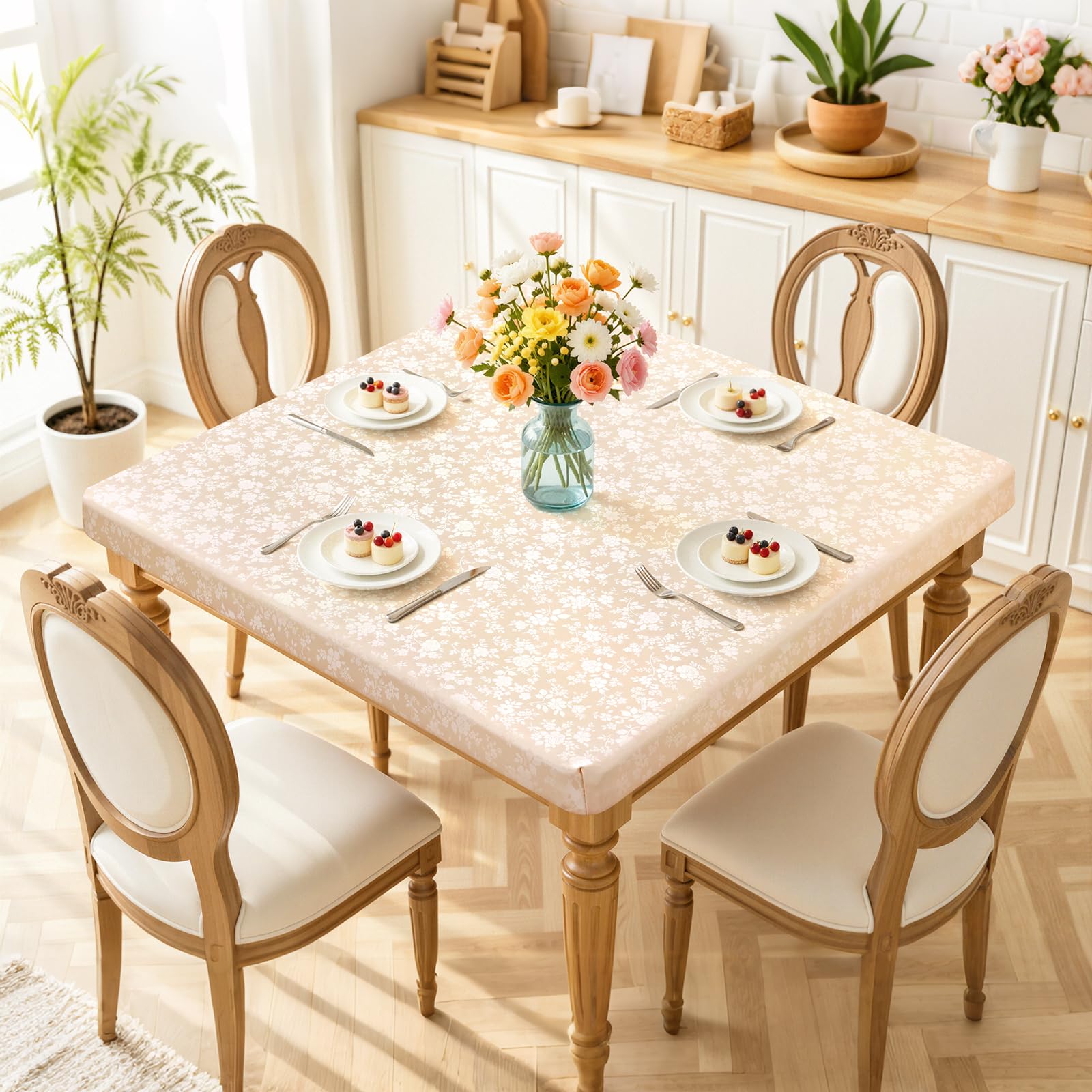 Smiry Heavy Duty Vinyl Fitted Tablecloths for Square Tables