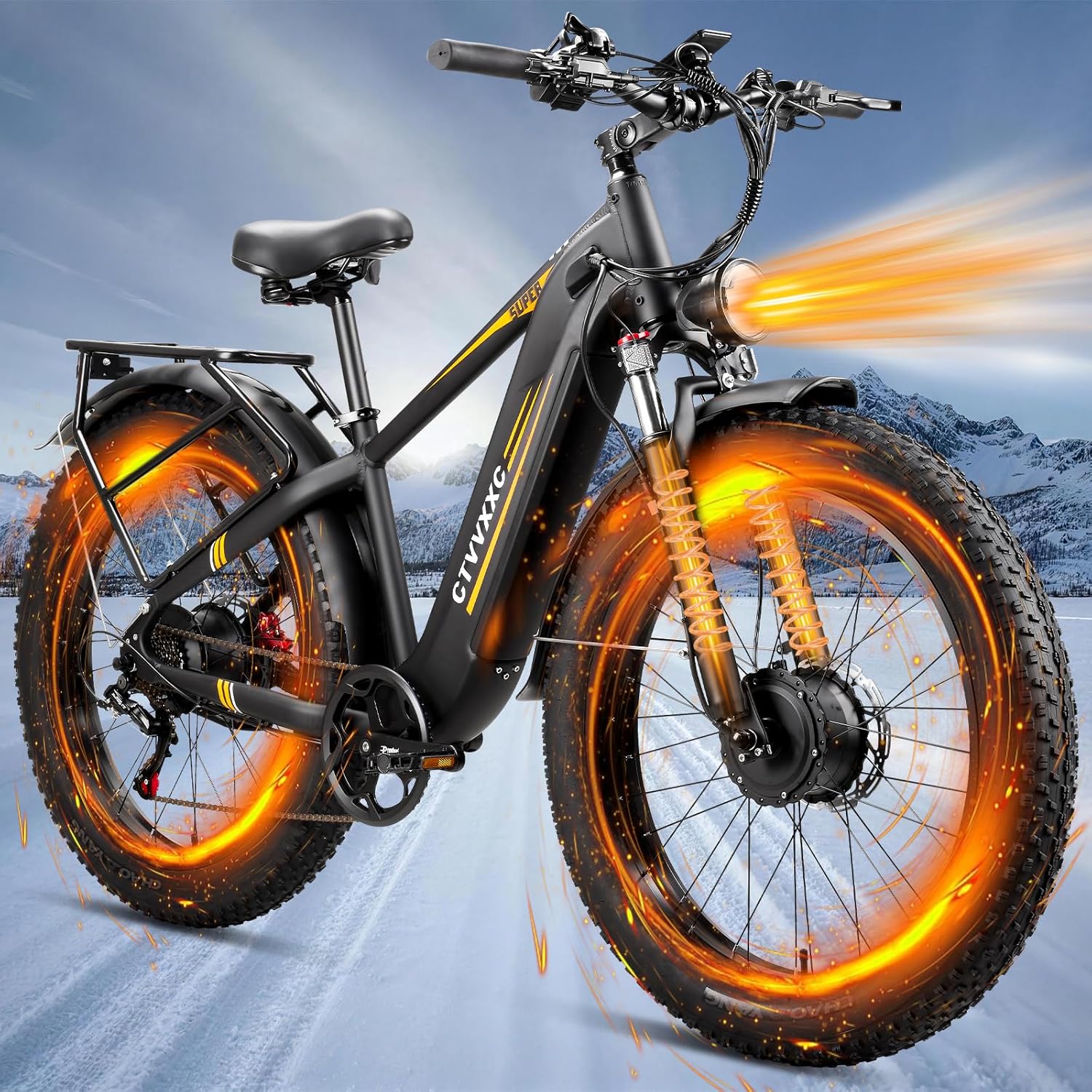 6000W Peak Dual Motor Electric Bike for Adults, Fast Men E-Bike 50 MPH, 52V 26Ah, E Bike 80 Miles, Dual Disc Brakes, 7 Speed, 26 x 4 Tire Suspension, Front & Rear Turn Signal