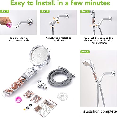 Miniatura 8 de Filtered Shower Head with Handheld - High Pressure ShowerHead with Filters for Hard Water - Chlorine Removal, Easy Instal, 4 Modes, Durable,
