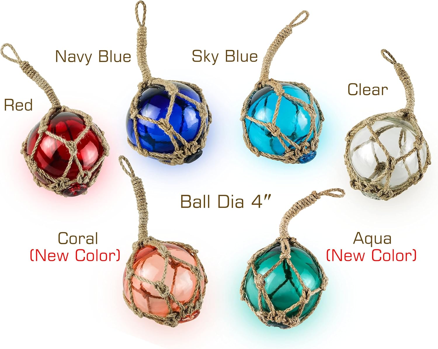 SAILINGSTORY Glass Fishing Float Beach Ornaments for Christmas Tree 2", Coastal Beach Decorative Balls for Centerpiece Bowl Glass Fishing Buoy Nautical Christmas Ornaments Set of 6 Color Pack : Home & Kitchen