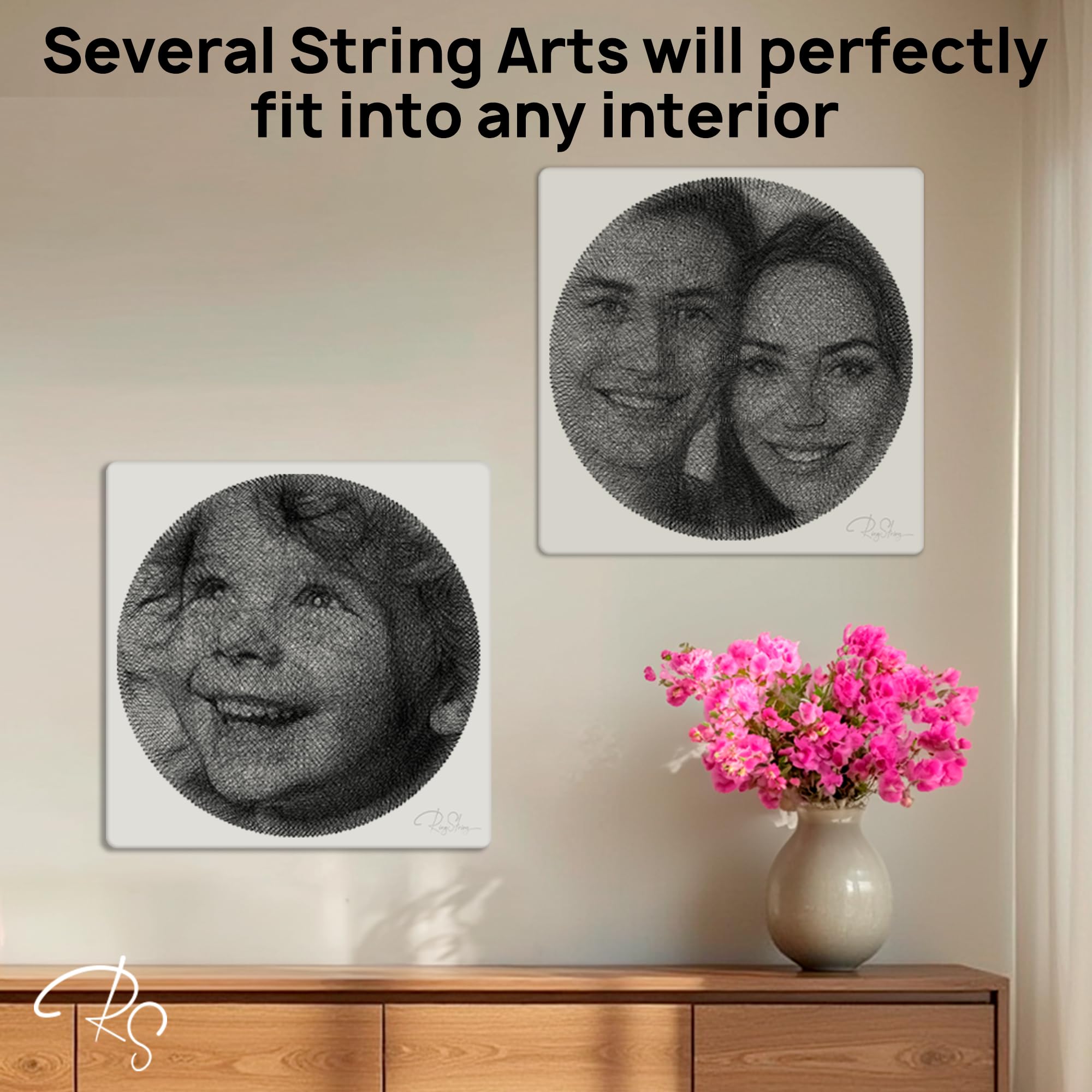 RingString - Kit per lavori artistici con filo DIY | Regalo personalizzato | Il tuo soggetto preferito come ritratto con filo | Motivo a scelta | Quadro (Maxi 50x50 cm)