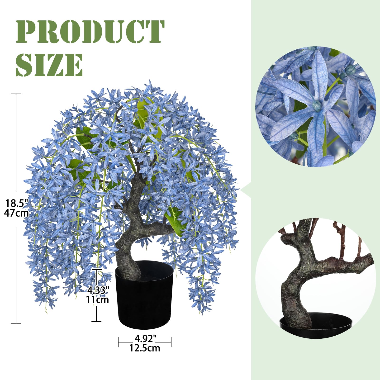 Arborus Artificial Wisteria Flowers in Pots 47cm Large Fake Wisteria Plant in Black Pot Tall Artificial Plants Indoor for Home Office Bathroom Table Desk Spring Decoration - Image 2