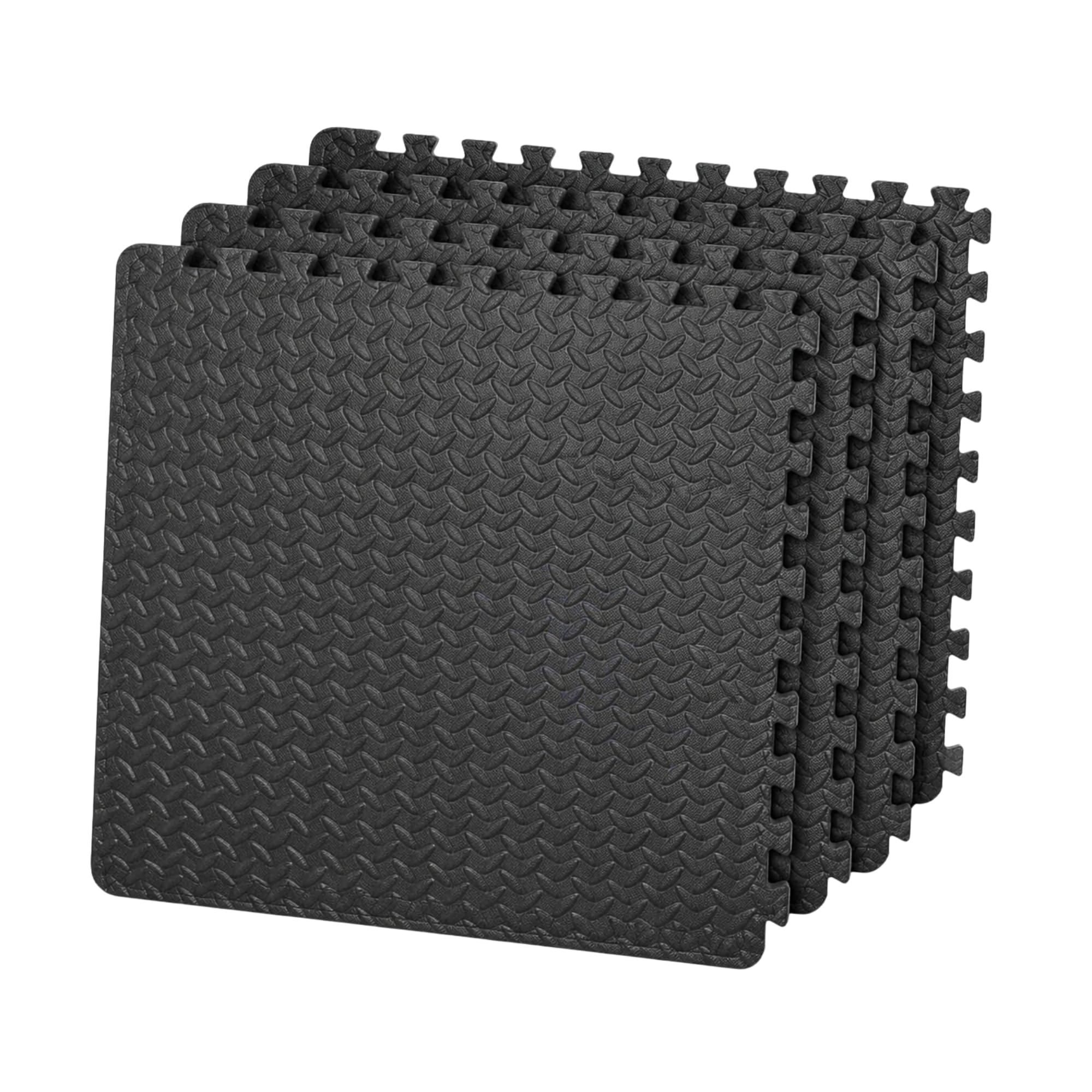 4 Pcs Soft Foam Exercise Floor Mats 60 x 60 x 1.1 cm, Black Interlocking EVA Puzzle Gym Flooring Tiles with Non Slip Cushion for Home Workout, Kids Play, Yoga, Garage and Exercise Equipment