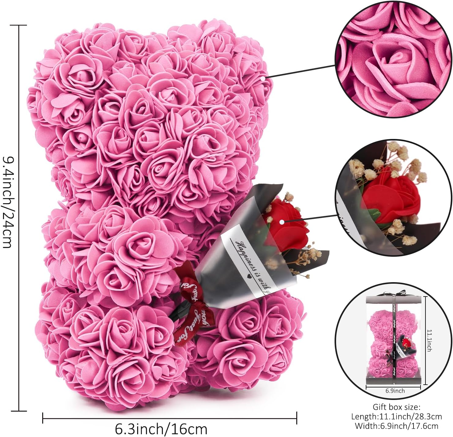 RECUTMS Rose Bear Valentines Day Gifts for Her Artificial Flowers Rose Teddy Bear with Preserved Bouquet Mother's Day Birthday Gifts Pecfect for Girlfriend Mom Women(Pink)