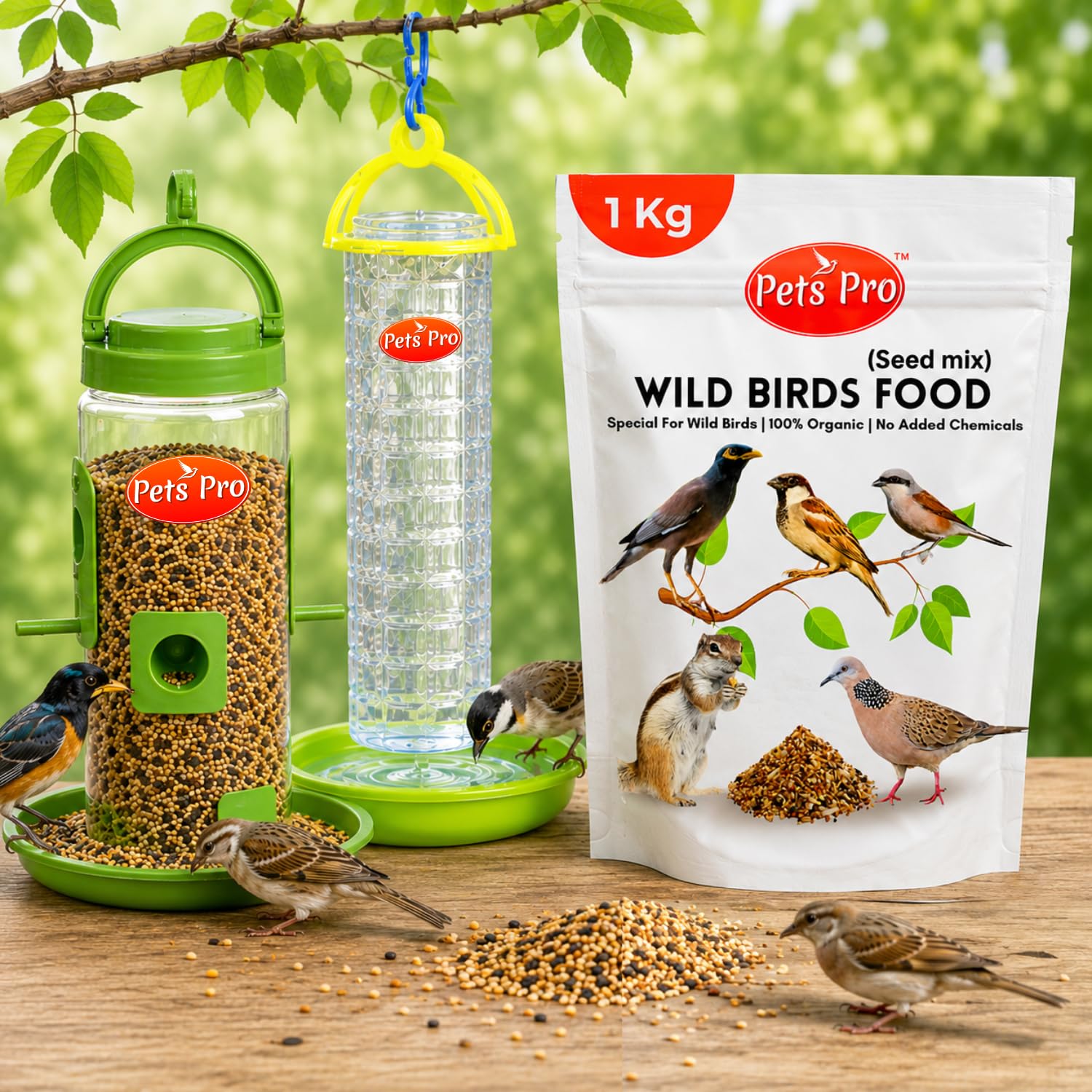 Wild Bird Feeder & Water Drinker Combo with 1Kg Wild Bird Seed Mix | Value Combo | Hanging Outdoor Bird Feeder Set | Natural Bird Food for Sparrows, Mynas, Doves & Garden Birds Food Feed-image-48