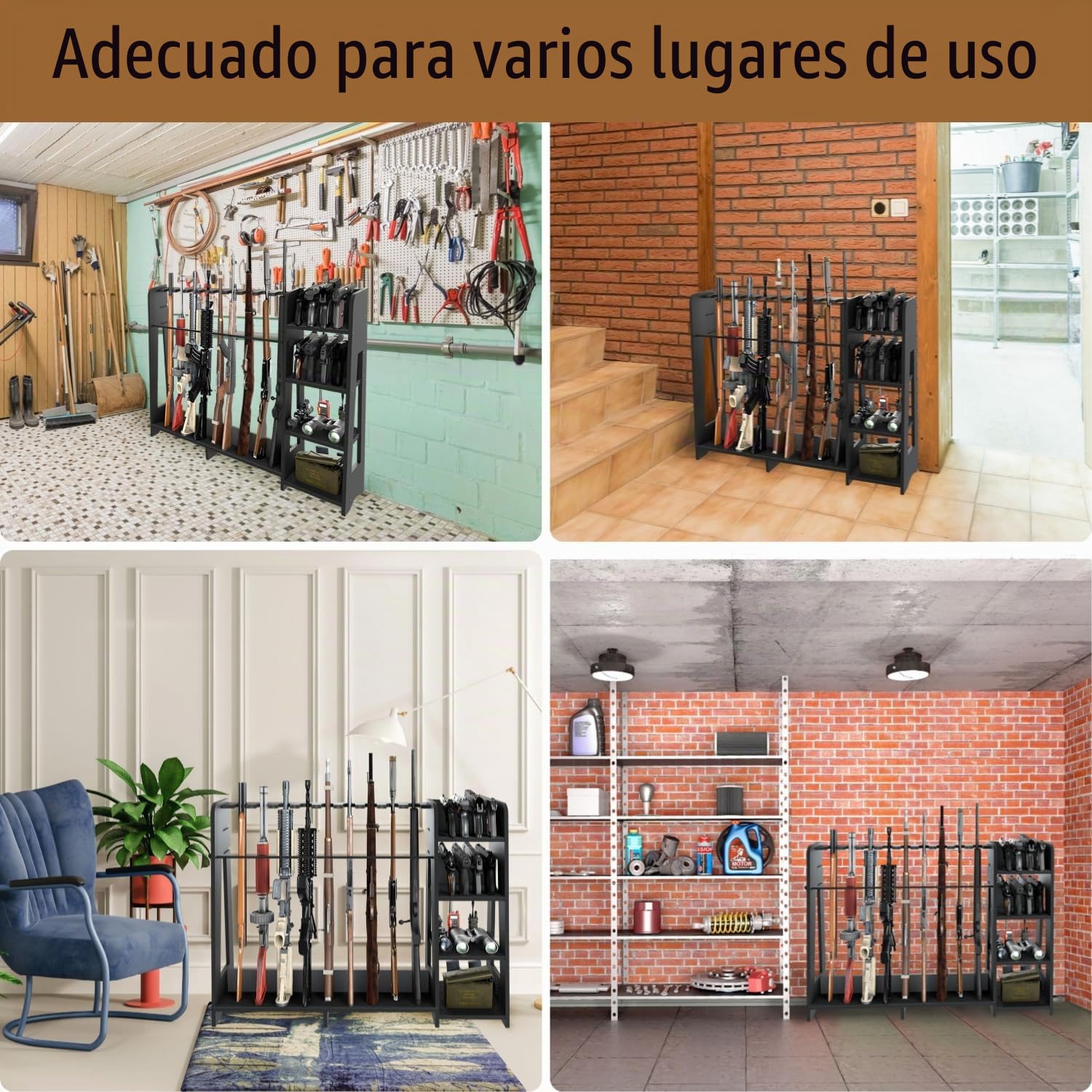 Promis - Soporte de almacenamiento para armas de fuego, soporte para escopeta de madera independiente con estantes ajustables en altura para 9 + 8 ranuras