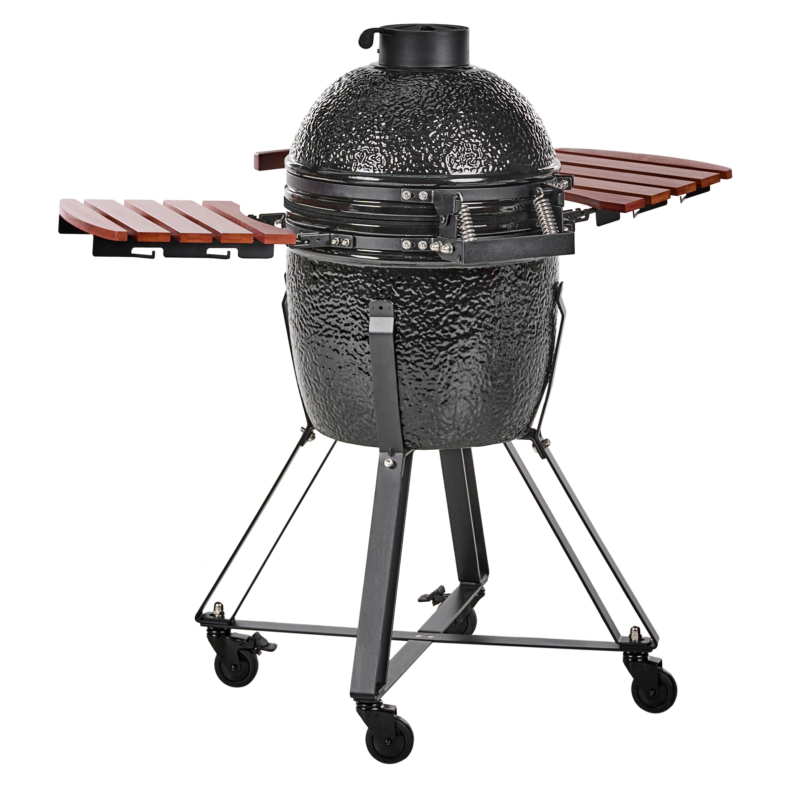 Ogrodowy grill węglowy ceramiczny na kółkach z pokrywą termometerem rusztem czarny Kamado