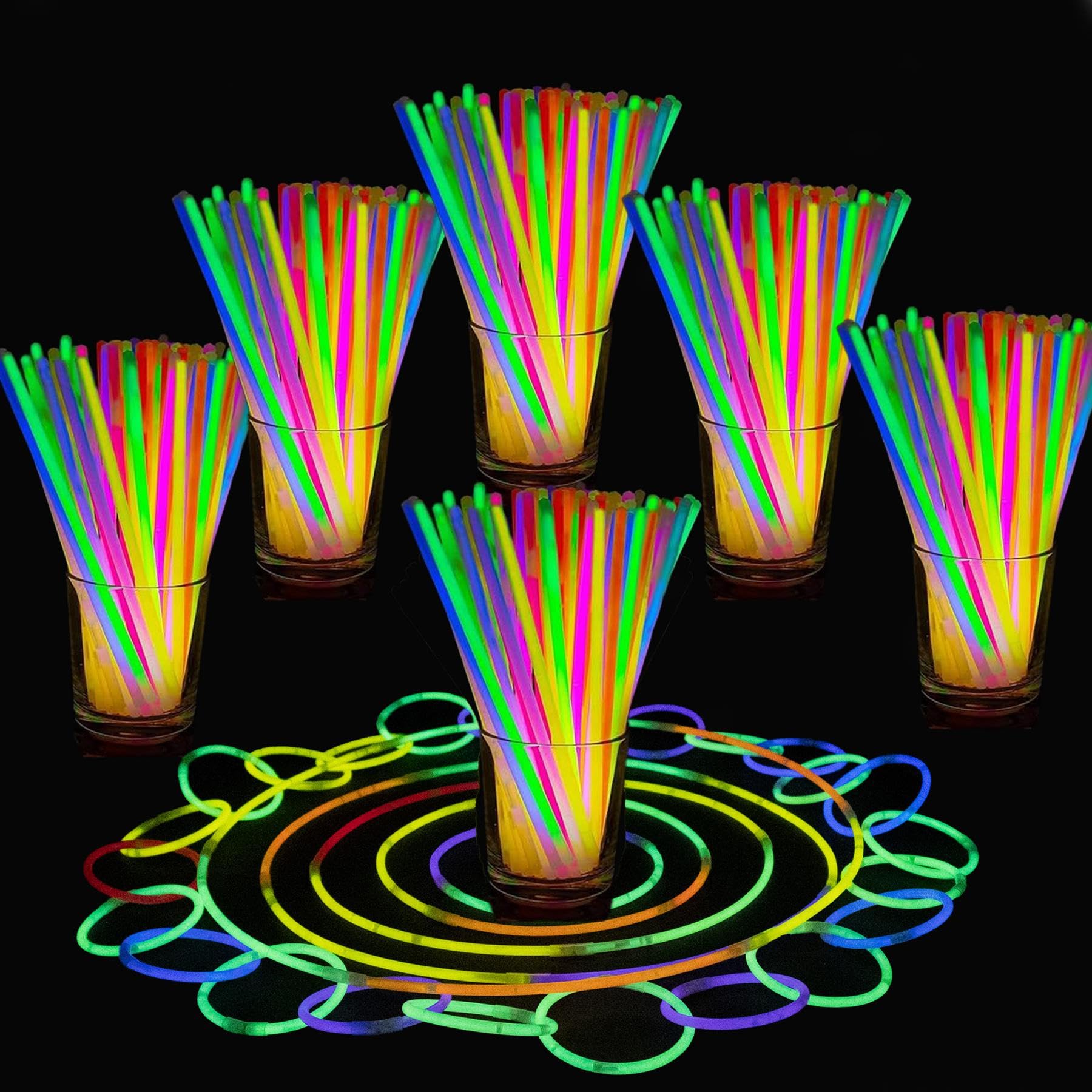 Shatchi Neon 204Pcs Premium Glow Sticks 8Inch For Kids Adults Party Pack For Glow In Dark Necklace Bracelets Wrist Band Ball Flower With Connecters Glowsticks