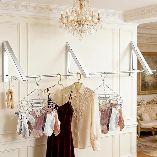 FOLAI Estante de secado de ropa plegable sin taladros de 3 piezas, barra transversal de 63.0 in, adecuado para dormitorio, baño, uso en interiores y