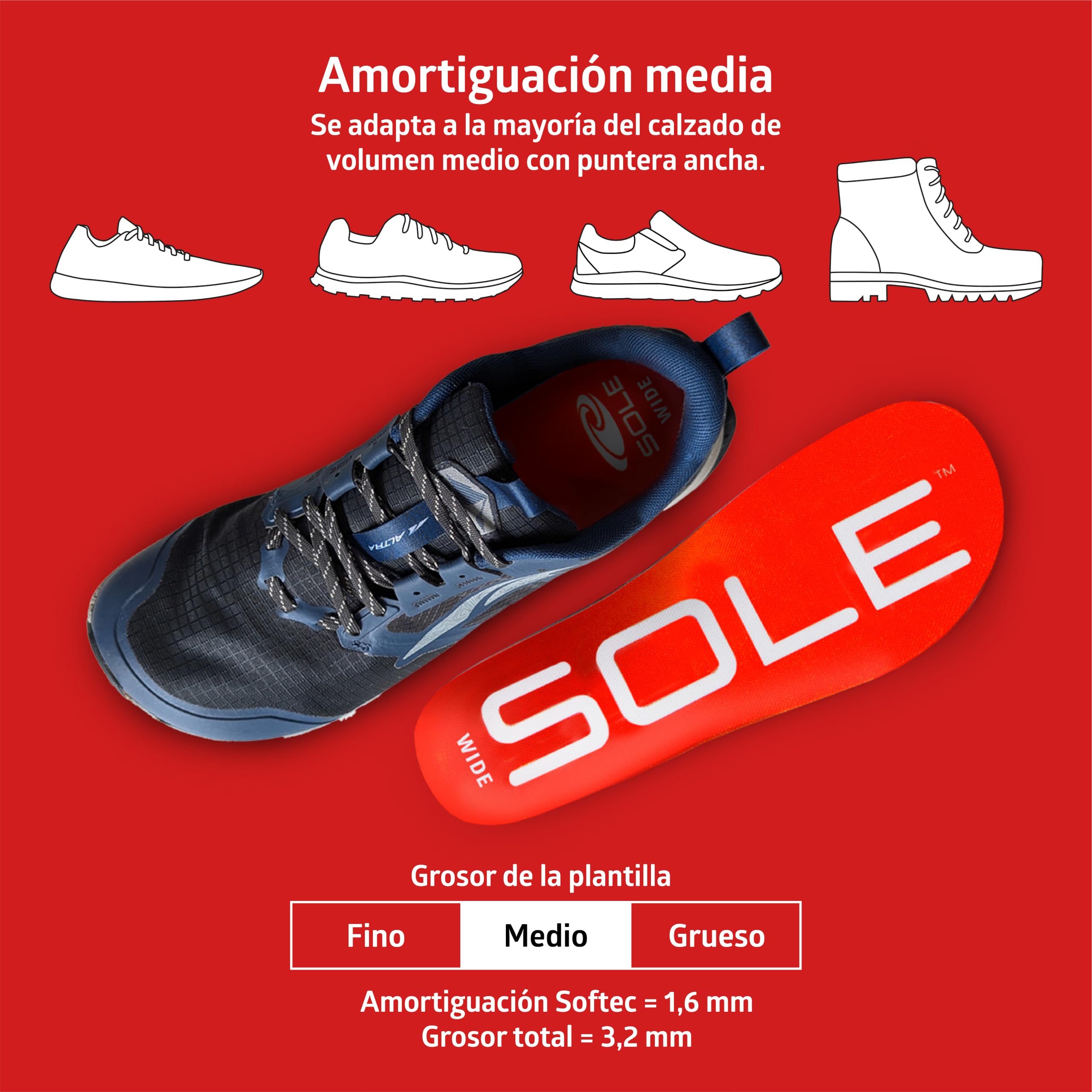 Sole Active Wide Medium Plantilla, Red, Mens Size 11 / Womens 13
