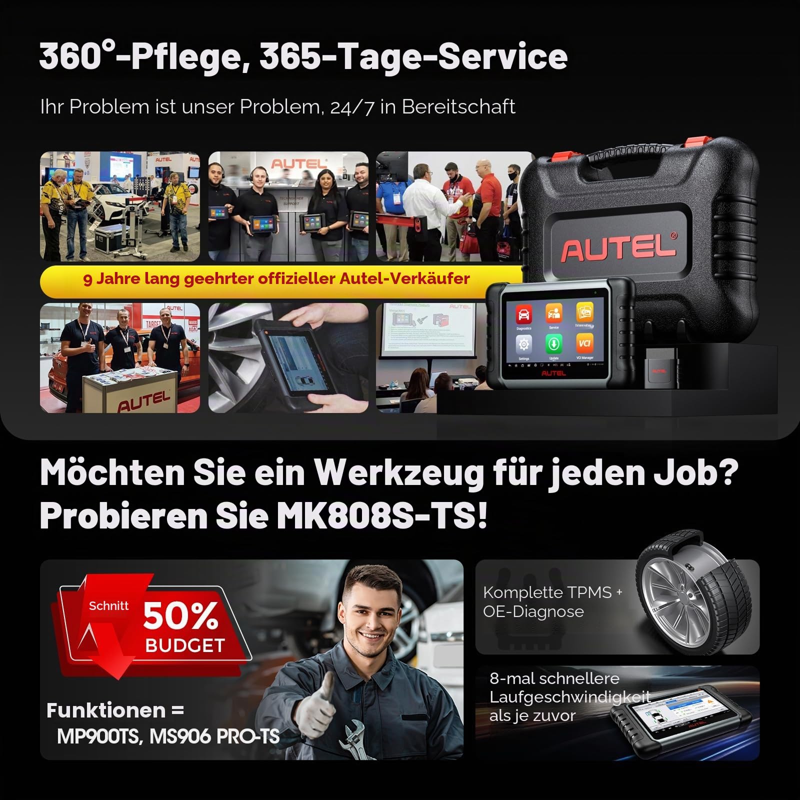 Autel MaxiCOM MK808S-TS Bidirektionaler Scanner: 2025 All-in-One TPMS Tool von MaxiCheck MX808S-TS, MK808 BT Pro, TS608 mit TPMS Programming Relearn, 28 Service, Active Test, Android 11, FCA Autoauth