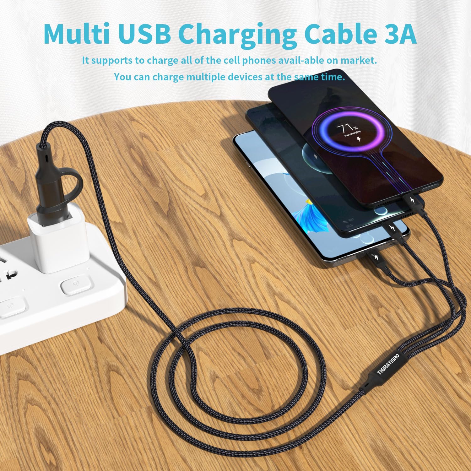 tigratigro Multi Cavo di Ricarica, 3 in 1 Multiplo Cavetto [1.2M] Multiplo Cavetto con 3 Cavo Nylon USB Tipo C, con Adattatore USB C Femmina a USB Maschio