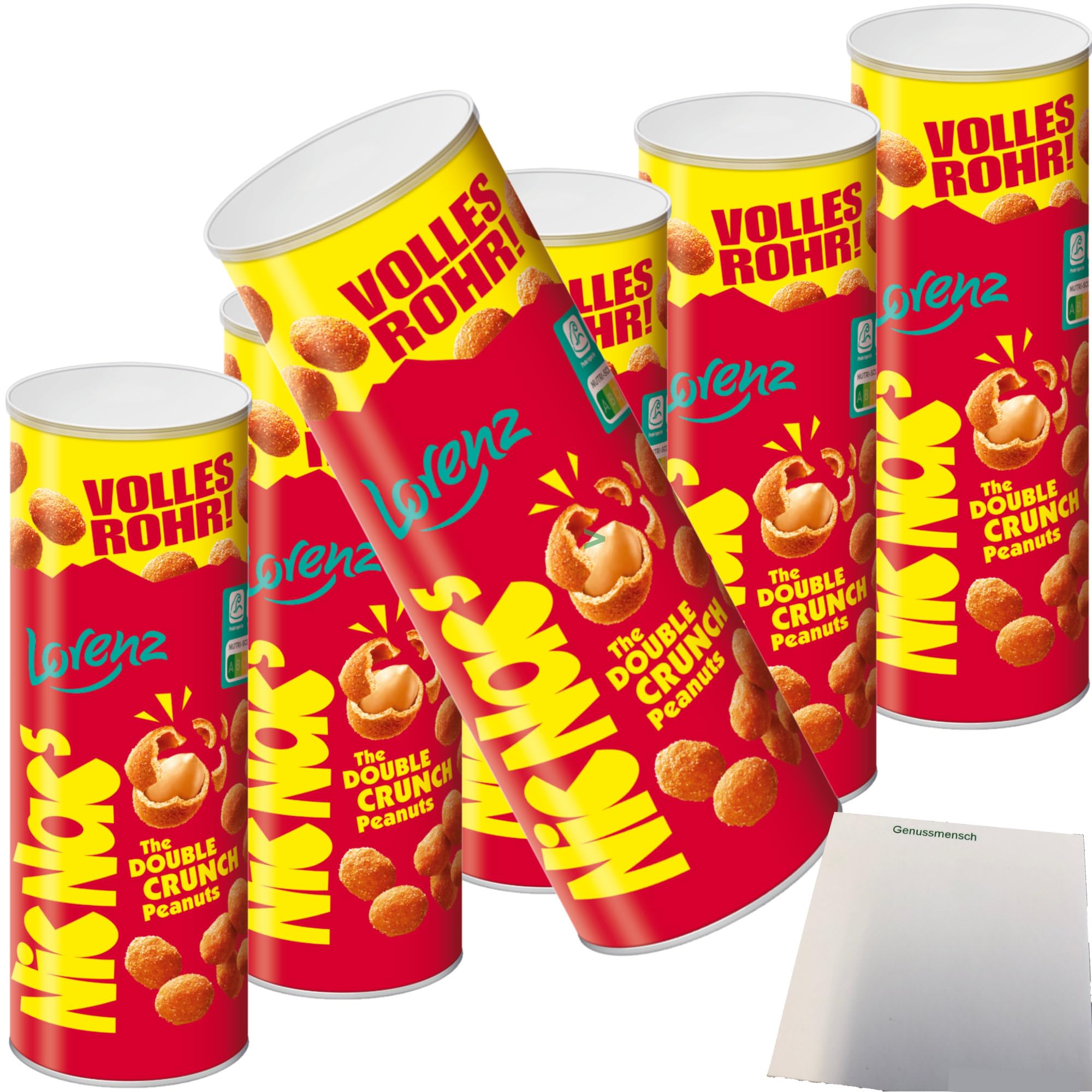 usy Bundle für Lorenz NicNacs Volles Rohr Erdnüsse in knuspriger Teighülle double Crunch 6er Pack (6x333g Dose) + usy Block