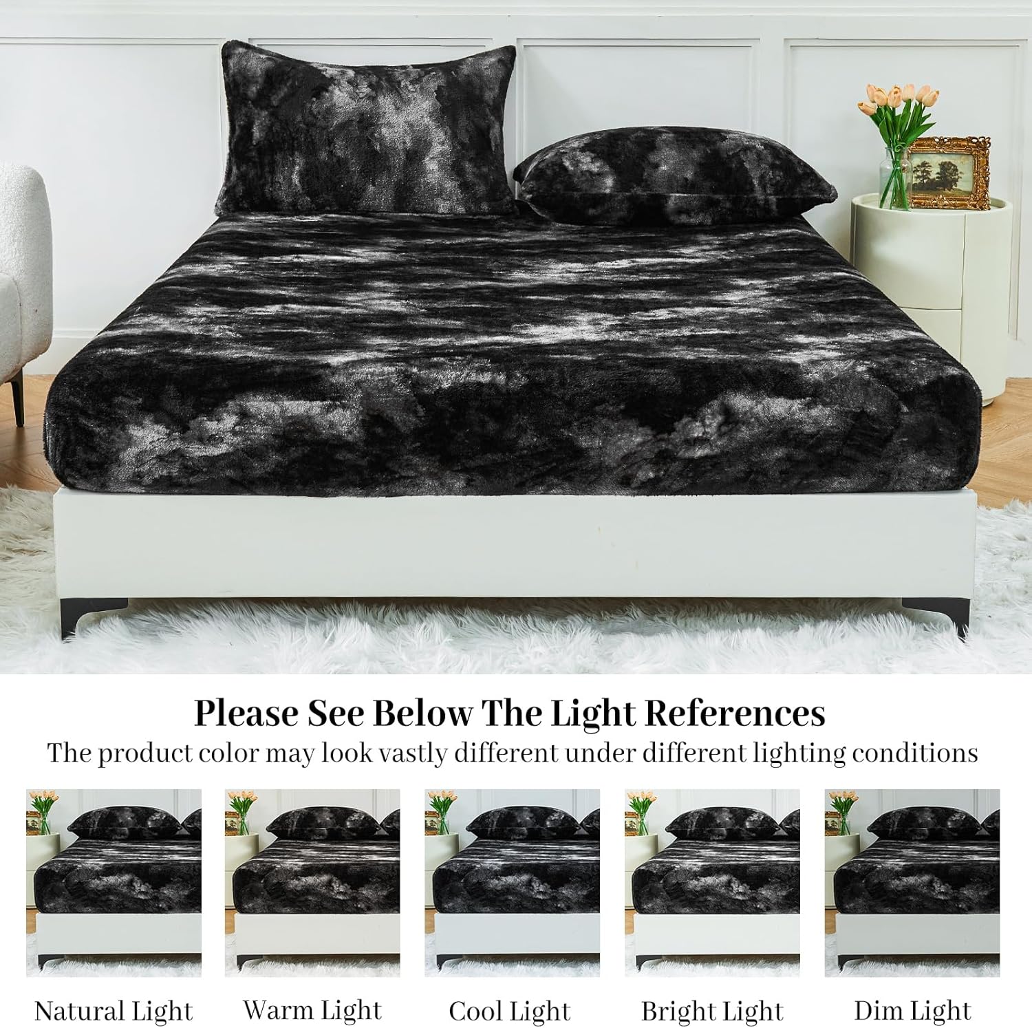 YIYEA Fleece Fitted Sheet Only, Ultra Soft Fluffy Plush Velvet Deep Pocket Fitted Bottom Sheet for Fall Winter, Cozy Warmth and No Shedding, King