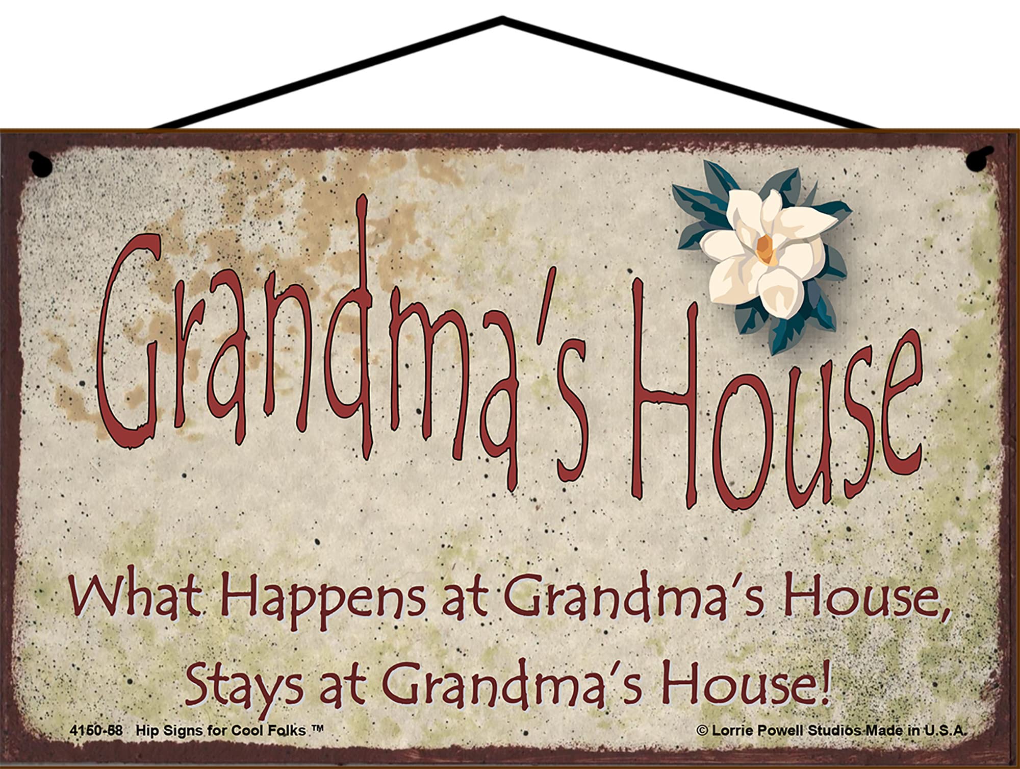 Targa Decorativa Per Casa 'What Happens At Omi's House' Con Fiore Di Magnolia – Vintage, Due Misure, Regalo Per Nonna