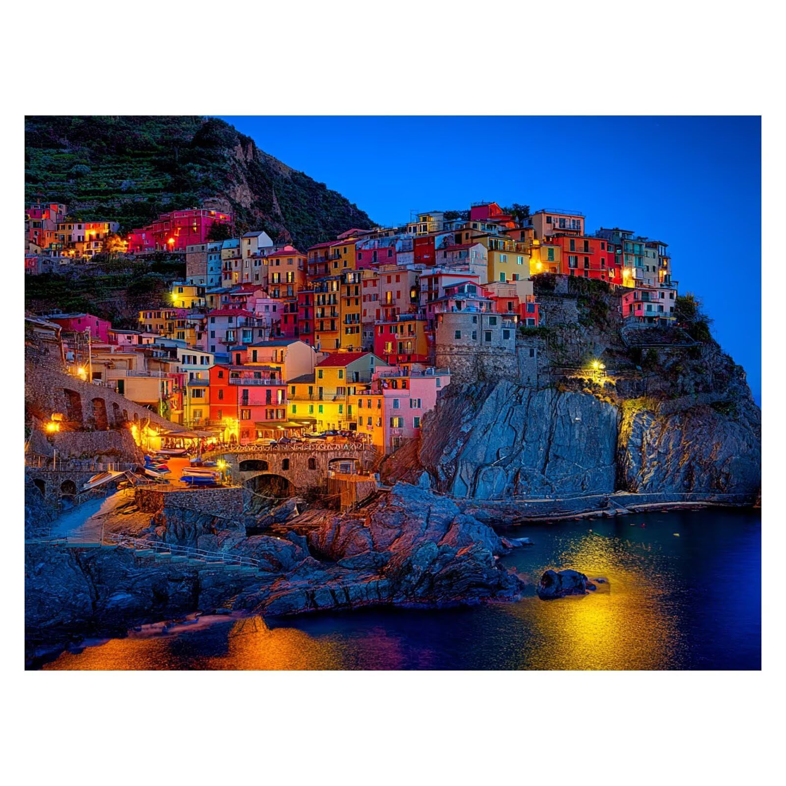 Dipingere con i Numeri Adulti Cinque Terre Tele 70x95cm ZSHS-4234 | Kit Pittura Hobby Creativi Adulti con Colori Acrilici Pennello Paittura Tela Vista Notturna per Quadri Moderni Soggiorno