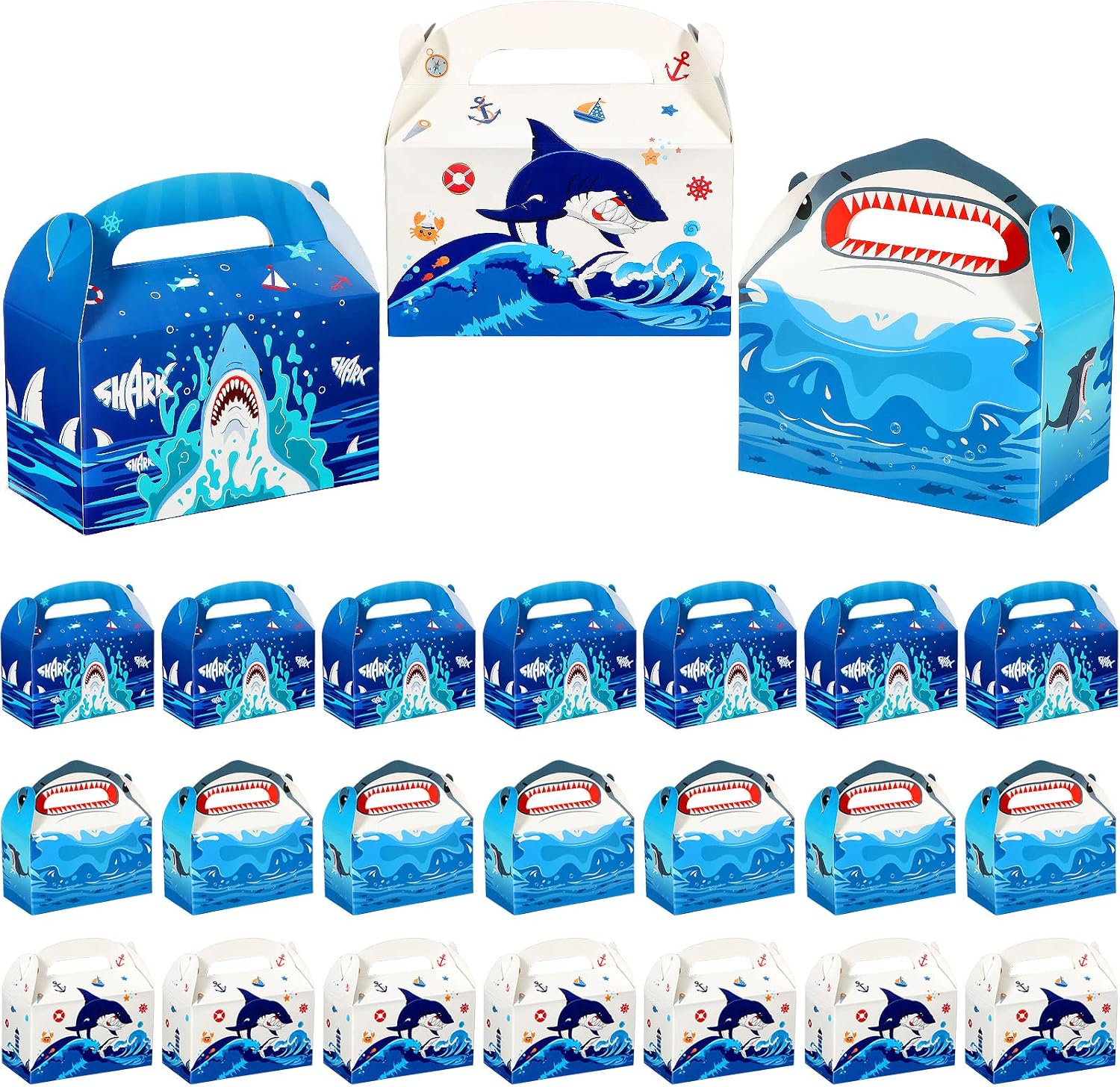 Dianelhall 24 Pcs Shark Party Favors Box 4.8x2.4x5.1 Inch Small Shark Goodie Bag for Gift Candy Ocean Sea Themed Bag for Boys Kid Baby Shower Birthday Beach Pool Party Supply Decor