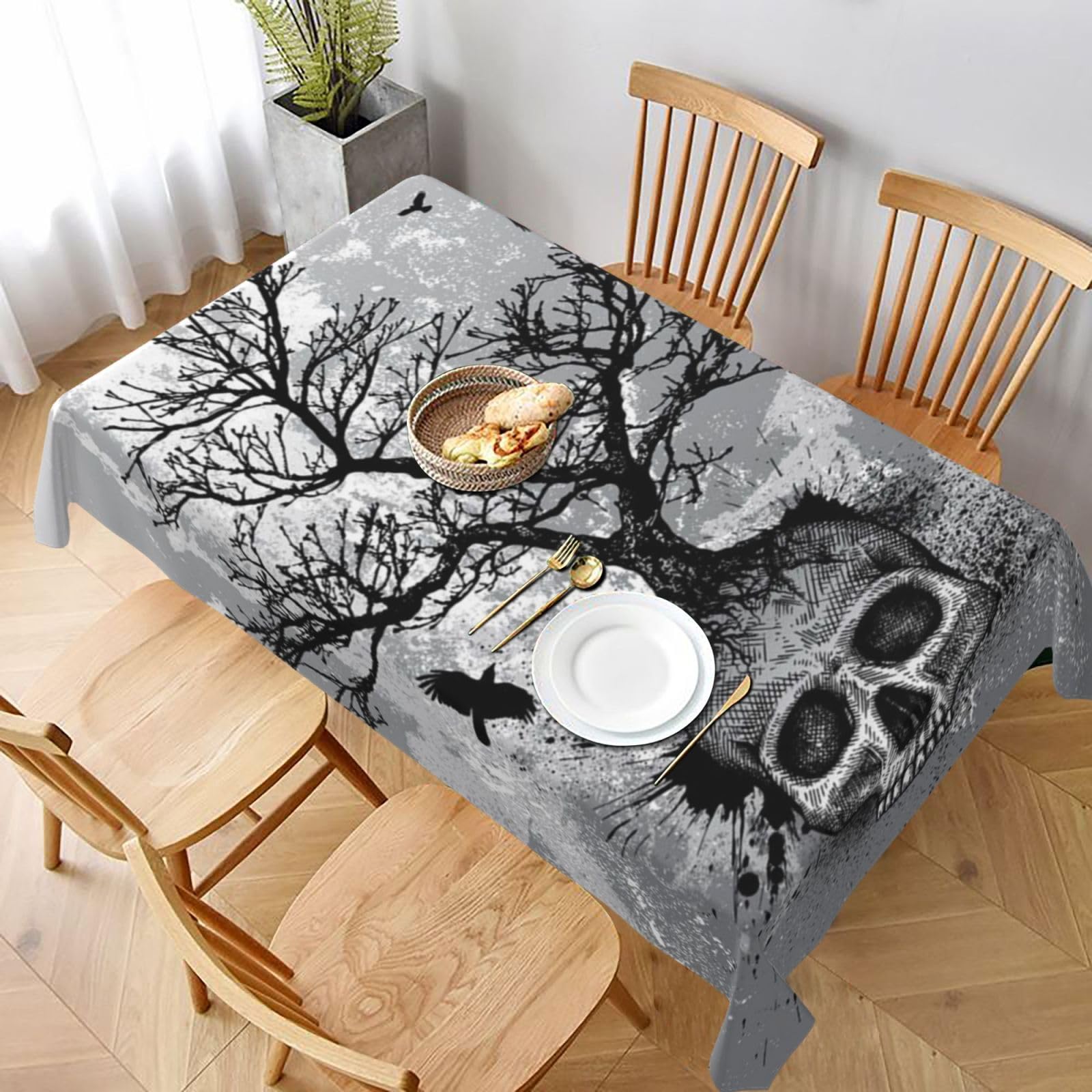BNVSADC Halloween Skull Printed Rectangle Tablecloth 228x152 CM, Water Resistant Polyester Table Cloth Decorative Fabric Table Covers for Kitchen Dining Table Parties Camping