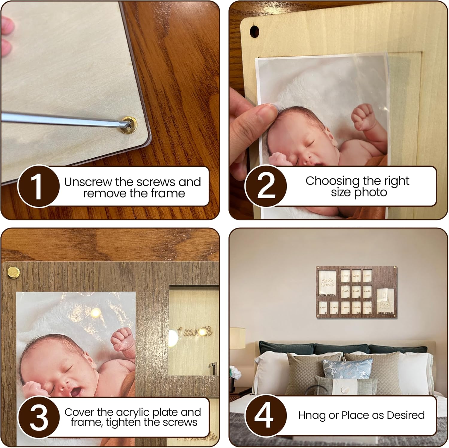 My First Year Photo Frame Personalized | Baby 0-12 Months Picture Display | First Year Wooden Milestone Frame for Newborn | New Mom Baby Keepsake (White)