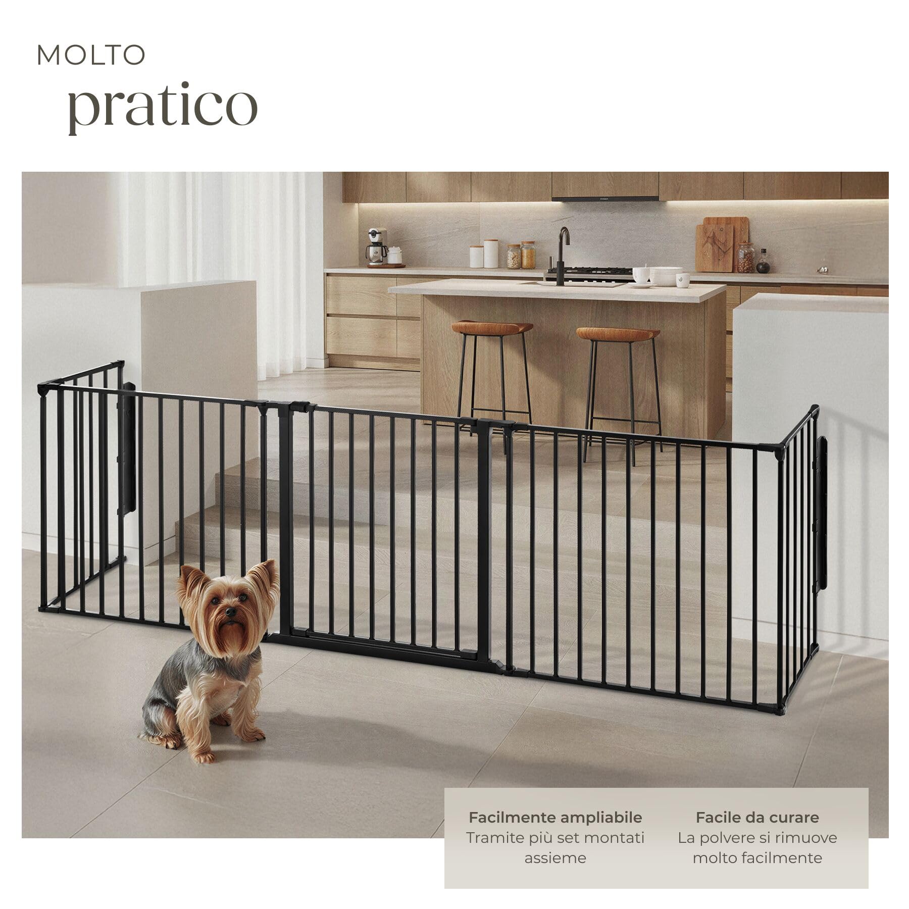 tectake®, Barriera Protettiva per Camino per Bambini, 290 cm, Sistema di Chiusura a Livelli, Costruzione Robusta in Acciaio, Modulare e Flessibile, Cancelletto per Scale e Corridoi