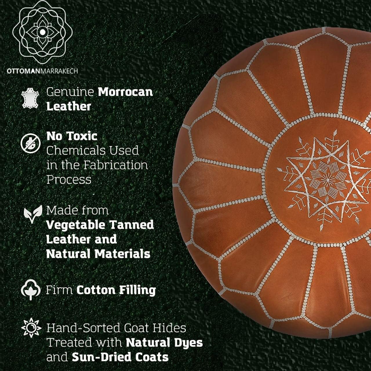 Unstuffed Genuine Round Leather Pouf | Moroccan Ottoman Footstool, Footrest Cover | Super Soft Handmade Ottoman Faux Comes in 20" D x 20" W x 14" H