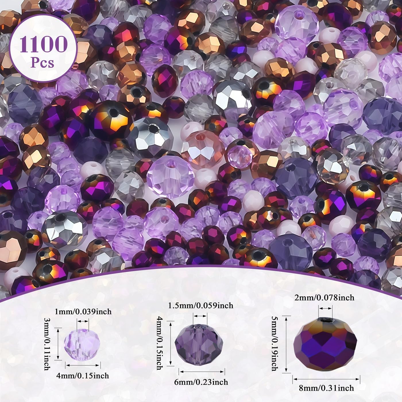 ZHIYUXI 1100PCS 4mm 6mm 8mm Purple Faceted Glass Beads for Jewelry Making Crystal Assorted Suncatchers Glass Beads for Bracelet Making Necklaces Accessories - Image 2