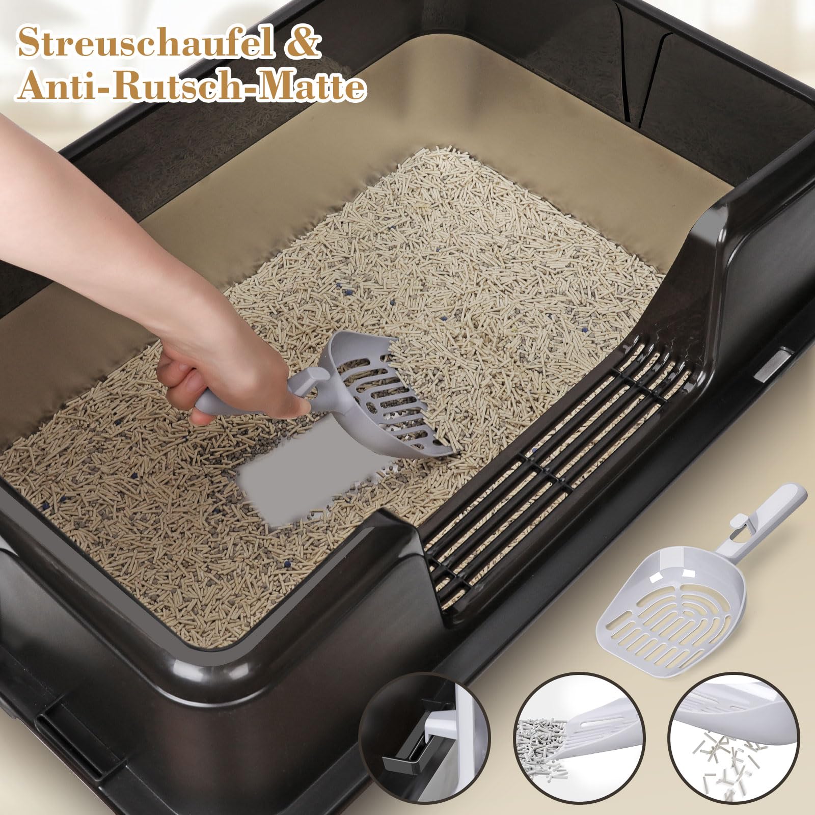 Katzentoilette Edelstahl XXL, 60 L x 40 W x 31,5 H cm | Geruchsresistent Katzenklo Groß mit Hoch Rand, Auslaufsichere & Nicht klebrig XXL Katzenklo für Große Katzen