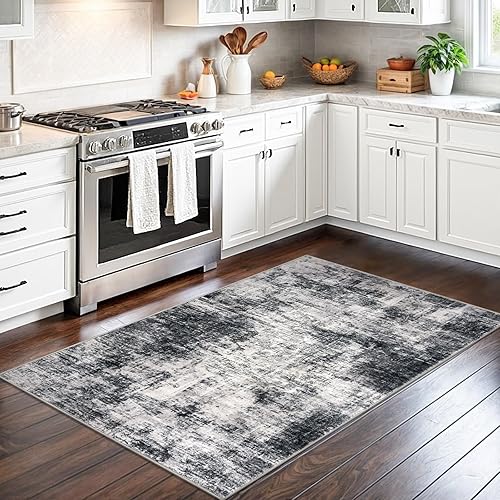Miniatura 78 de IOHOUZE Alfombra pequeña abstracta de 2 x 3 pies, alfombra de entrada lavable para entrada interior, alfombras con respaldo de goma, alfombra gris