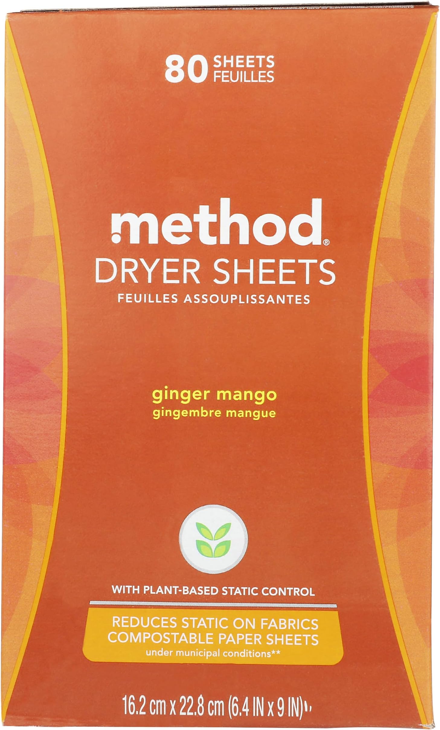 Method Dryer Sheets, Ginger Mango, 80 Sheets, 1 pack, Packaging May Vary